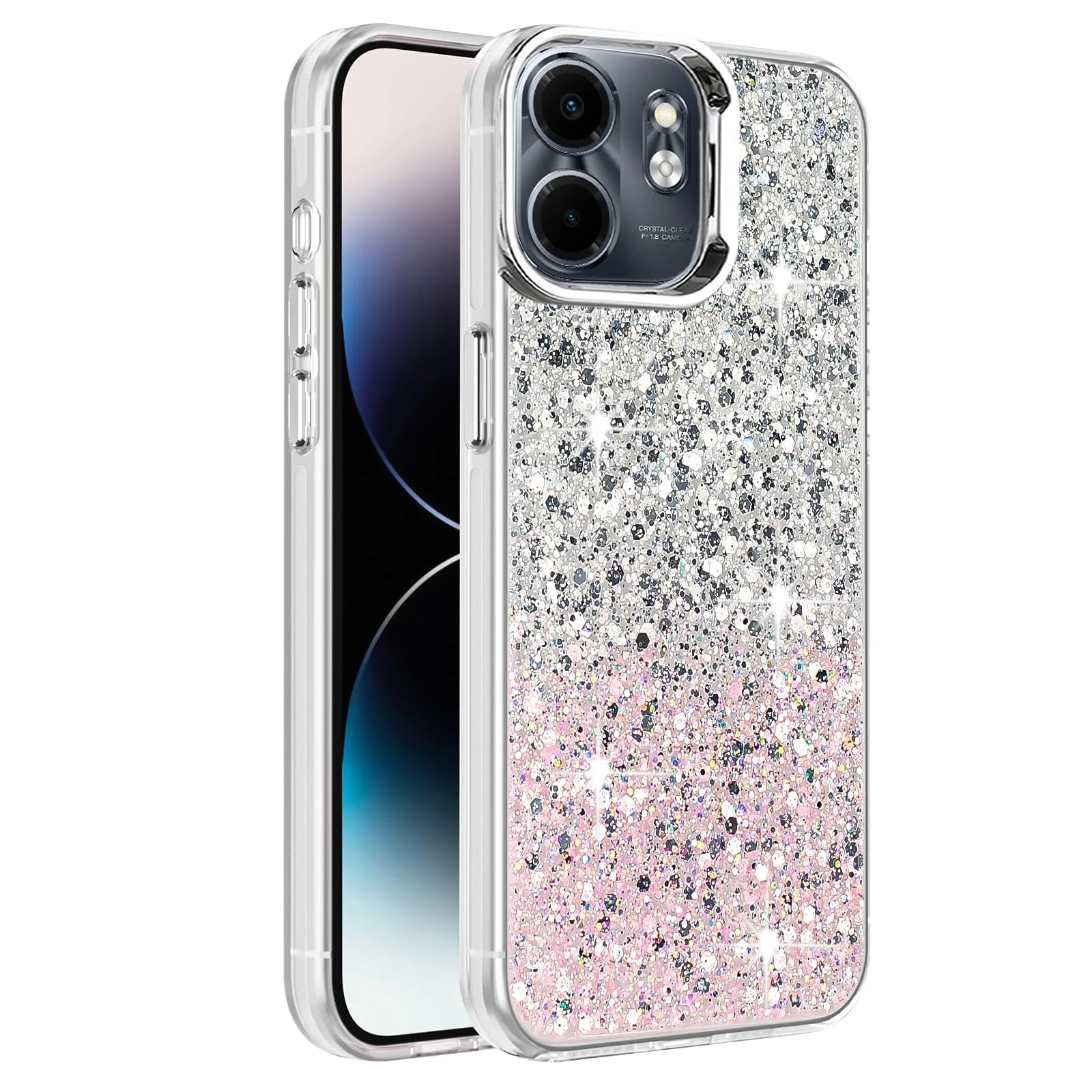 DL3 Mobilak Glitter Protective Case for Infinix Smart 9 / Hot 50i, Supports wireless charging, Camera protection, Shock-absorbing protection - White Pink