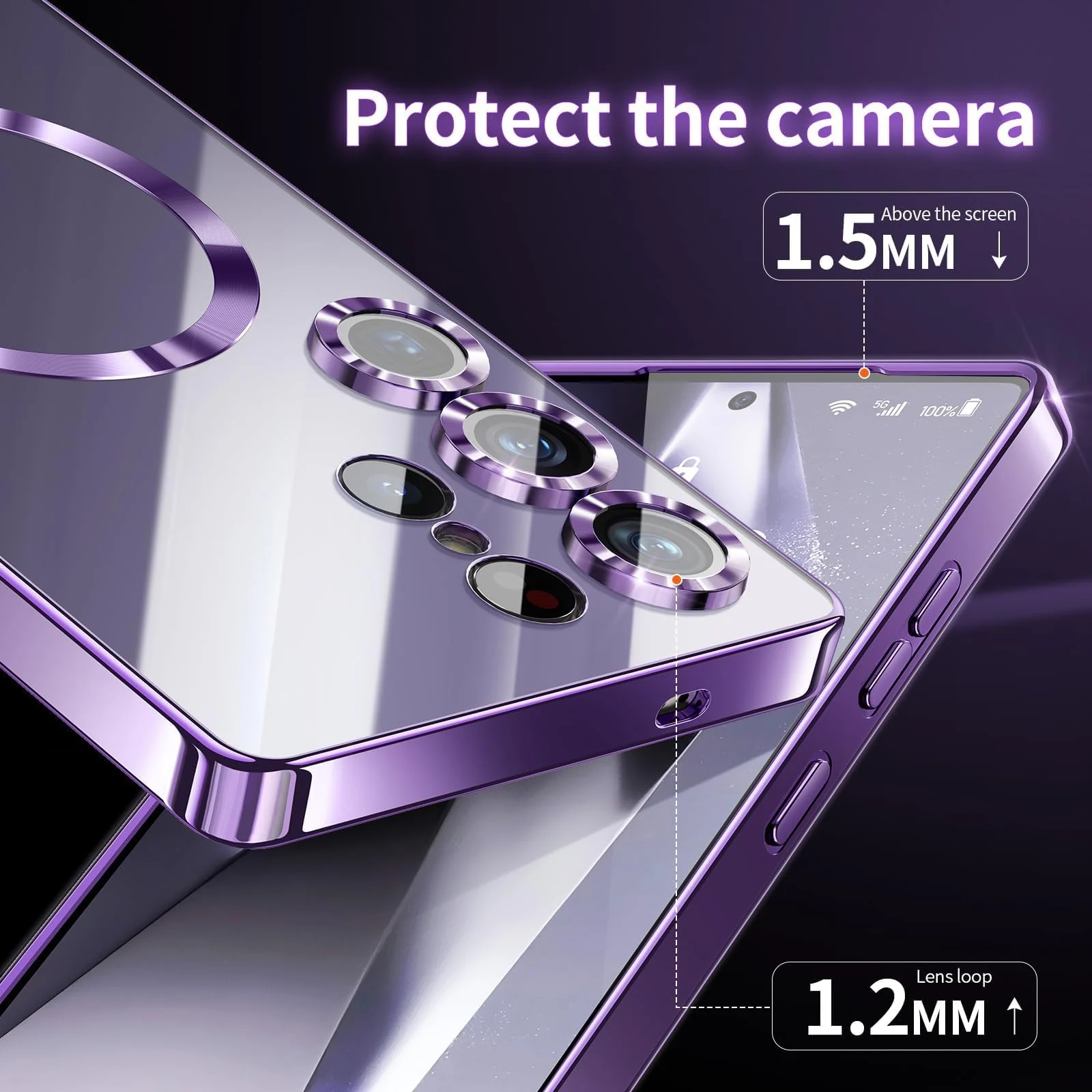 DL3 Mobilak Clear MagSafe-Compatible Magnetic Case for Samsung Galaxy S22 Ultra with Camera Protection and Magnetic Car-Mount Support - Purple