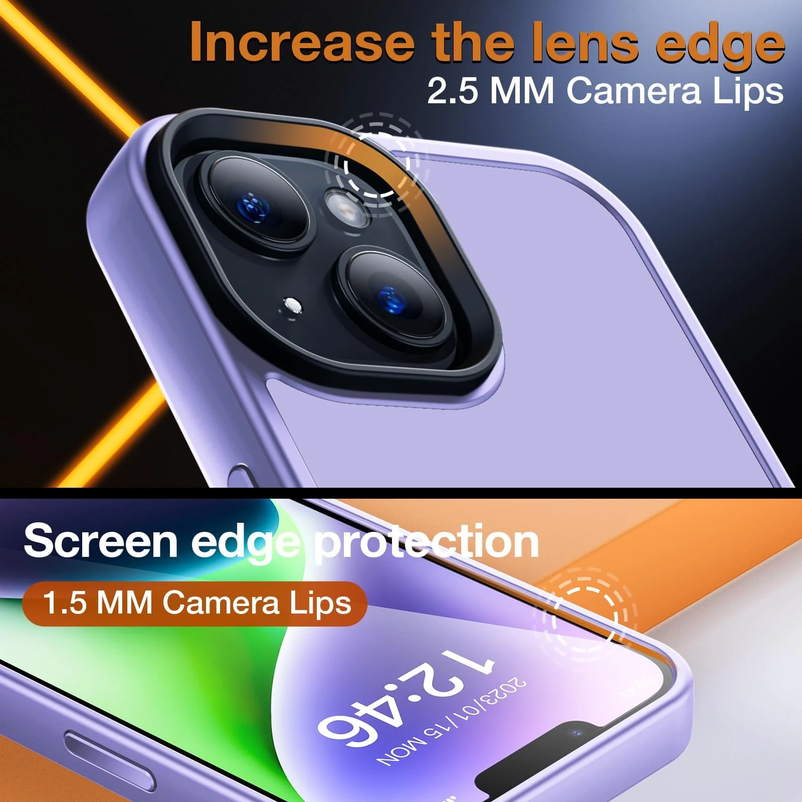 DL3 Mobilak Matte Protective Case for iPhone 13 / iPhone 14 with Camera Protection and Shockproof Design - Light Purple