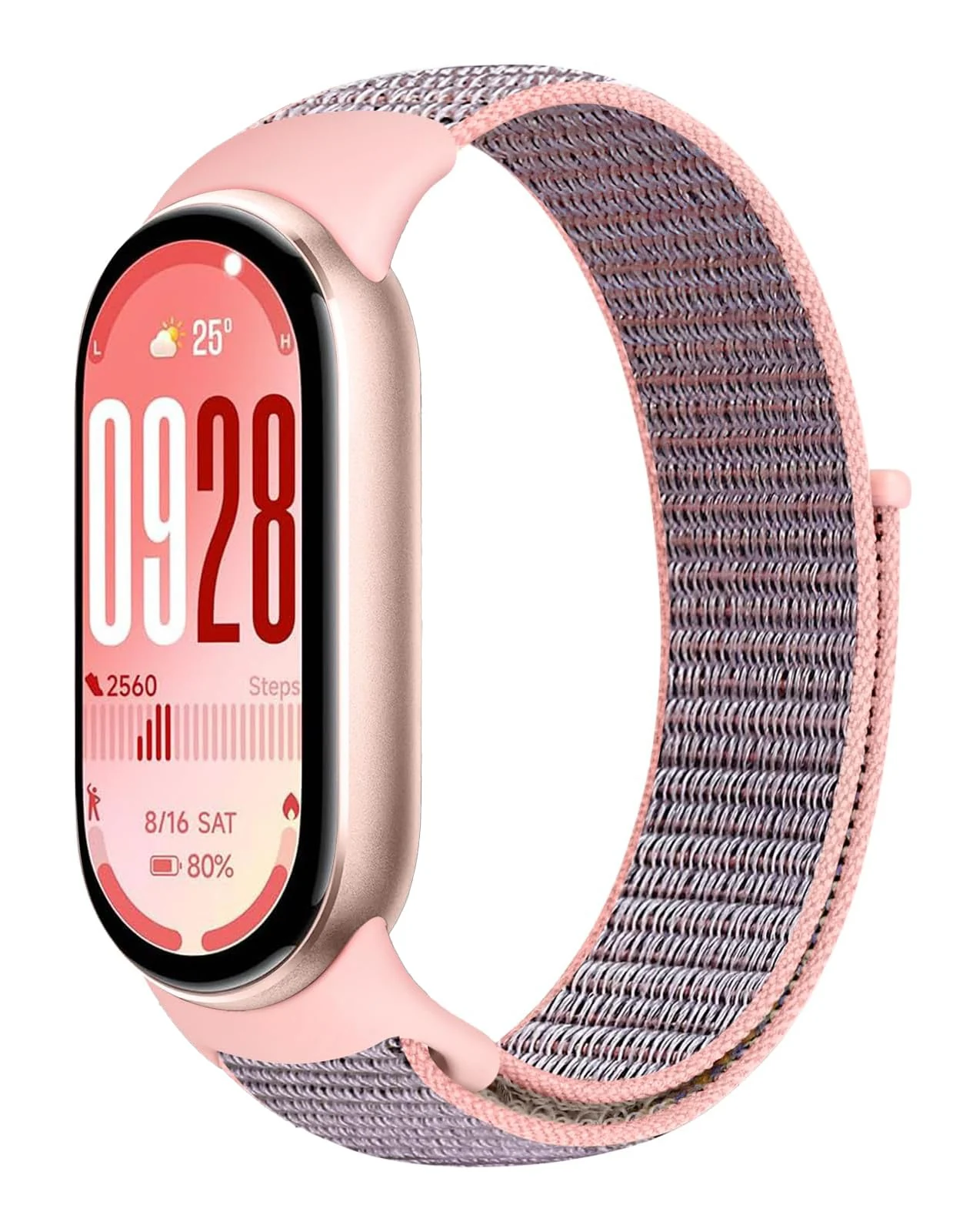 DL3 Mobilak Nylon Sport Band Compatible with Xiaomi Mi Band 10/9/8 for Women Men, Soft Adjustable Breathable Sport Loop Watch Strap Replacement Wristband for Xiaomi Smart Band 8/9/10 - Pink Sand