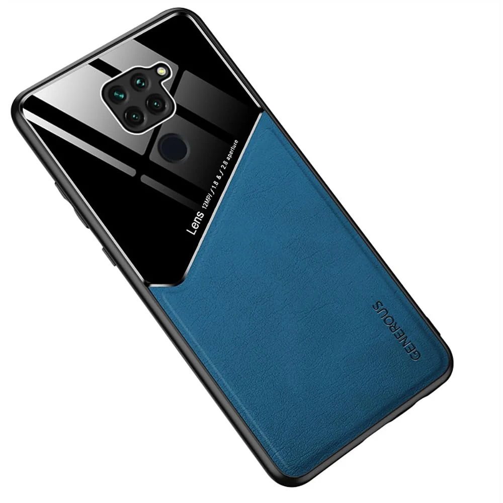DL3 Mobilak Leather and PC Protective Case for Xiaomi Redmi Note 9 / Redmi 10X 4G, Built-in magnetic car-mount support, Shock-absorbing protection, Raised edges around the screen and camera - Blue