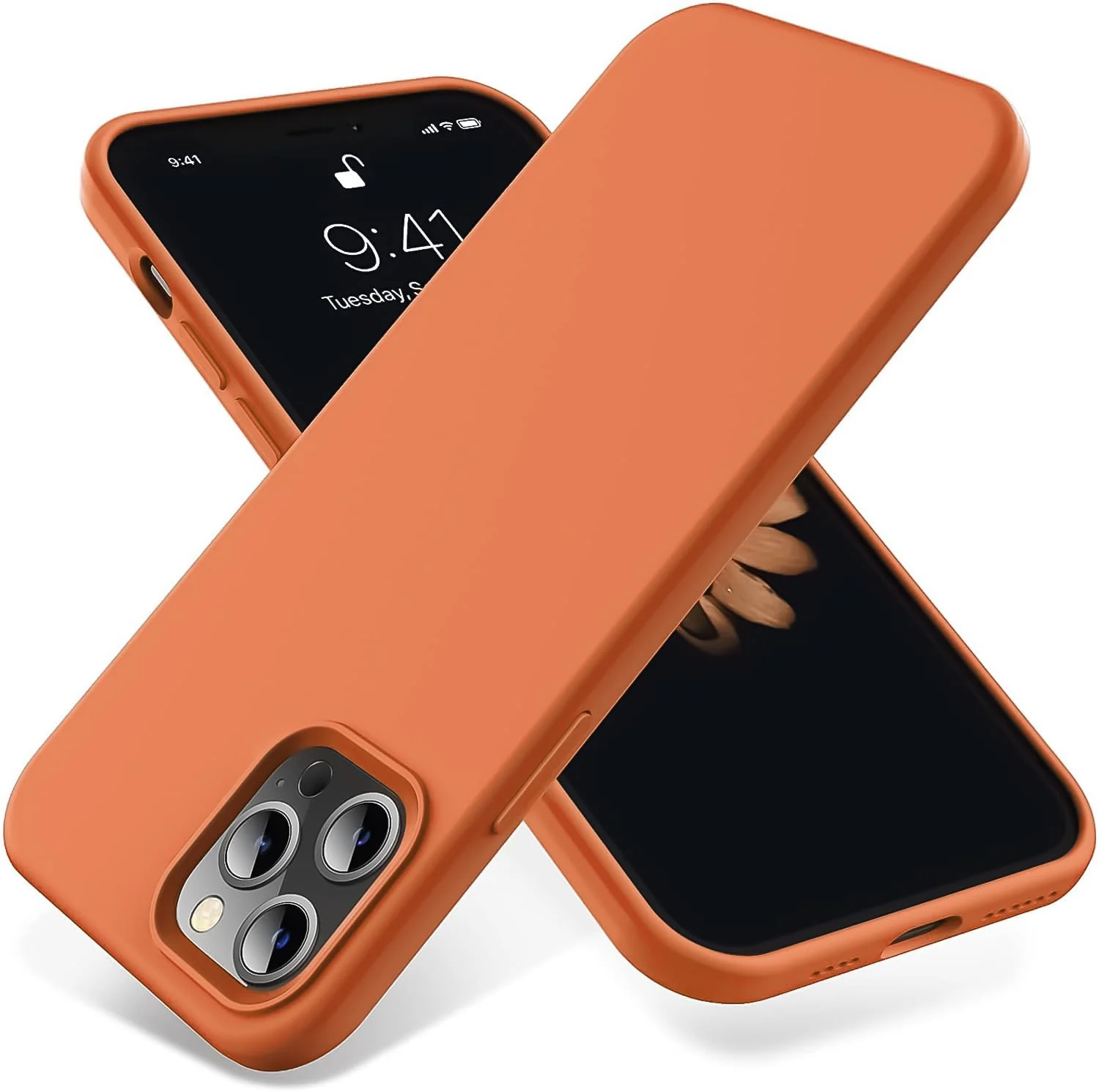 DL3 Mobilak Compatible with iPhone 12 Pro Max (6.7 Inch) Case, Liquid Silicone Case, Full Body Protective Cover, Shockproof, Slim Phone Case, Anti-Scratch Soft Microfiber Lining - Orange