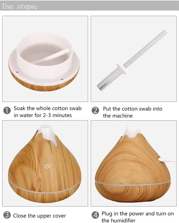 Mobigon Wood Cool Mist Ultrasonic Humidifier for Room Moisture, Aroma Diffuser for Home, 350ml Essential Oil Diffuser with 7 Colorful Night Light, Auto Shut-Off, Home, Office - Light Woody