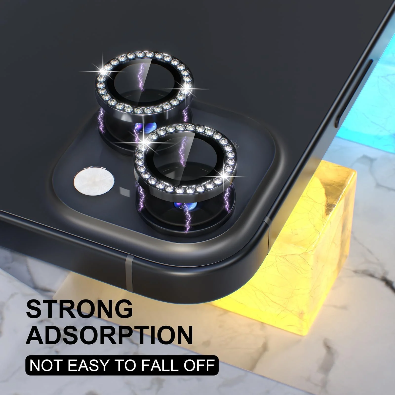 DL3 Mobilak Compatible with iPhone 15/15 Plus & iPhone 14/14 Plus Camera Lens Protector, Anti-Scratch HD Tempered Glass Lens Screen Protection Cover, Metal Individual Lens Ring - Diamond Black