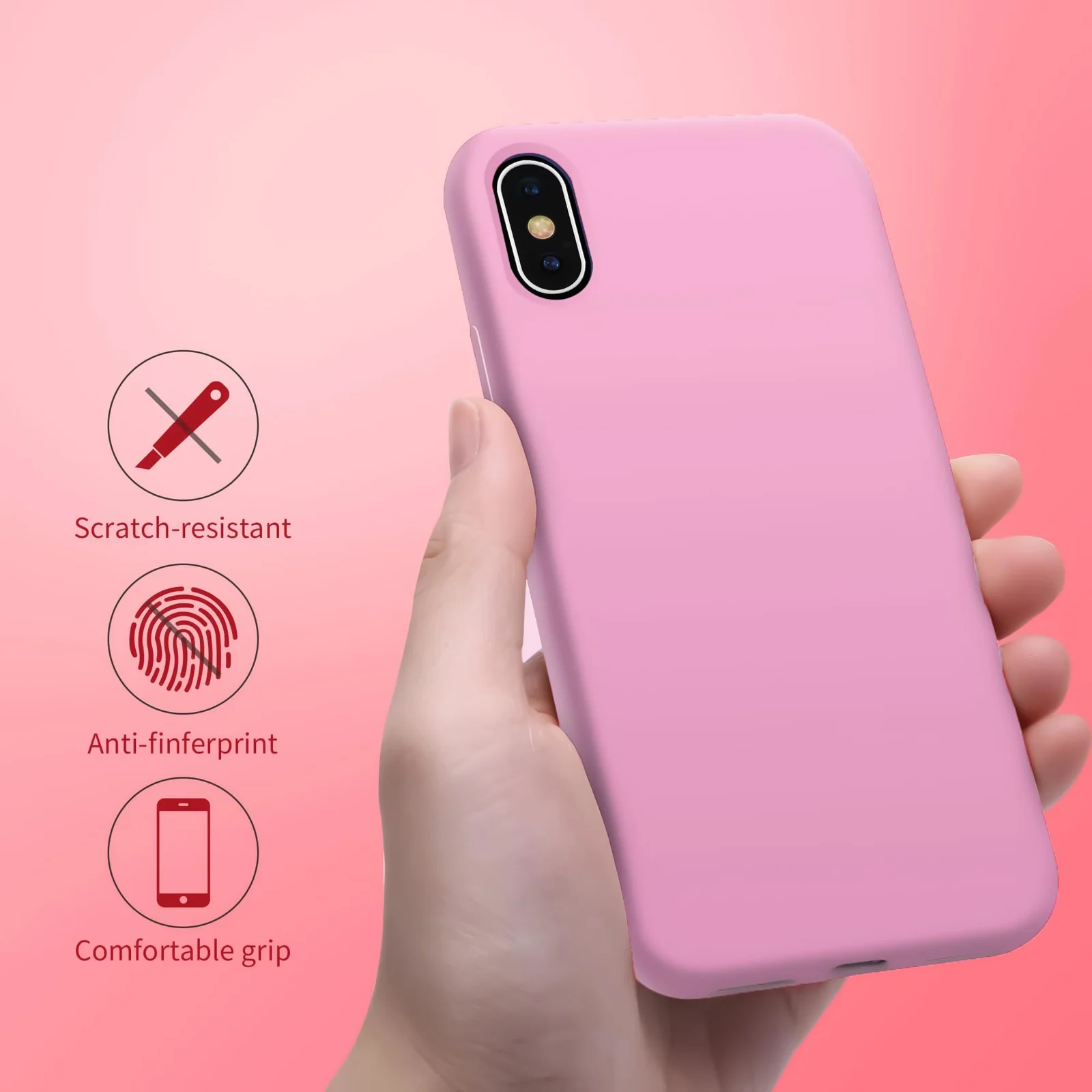 DL3 Mobilak Liquid Silicone Protective Case for iPhone X / iPhone XS with Camera Protection and Microfiber Lining - Pink 2
