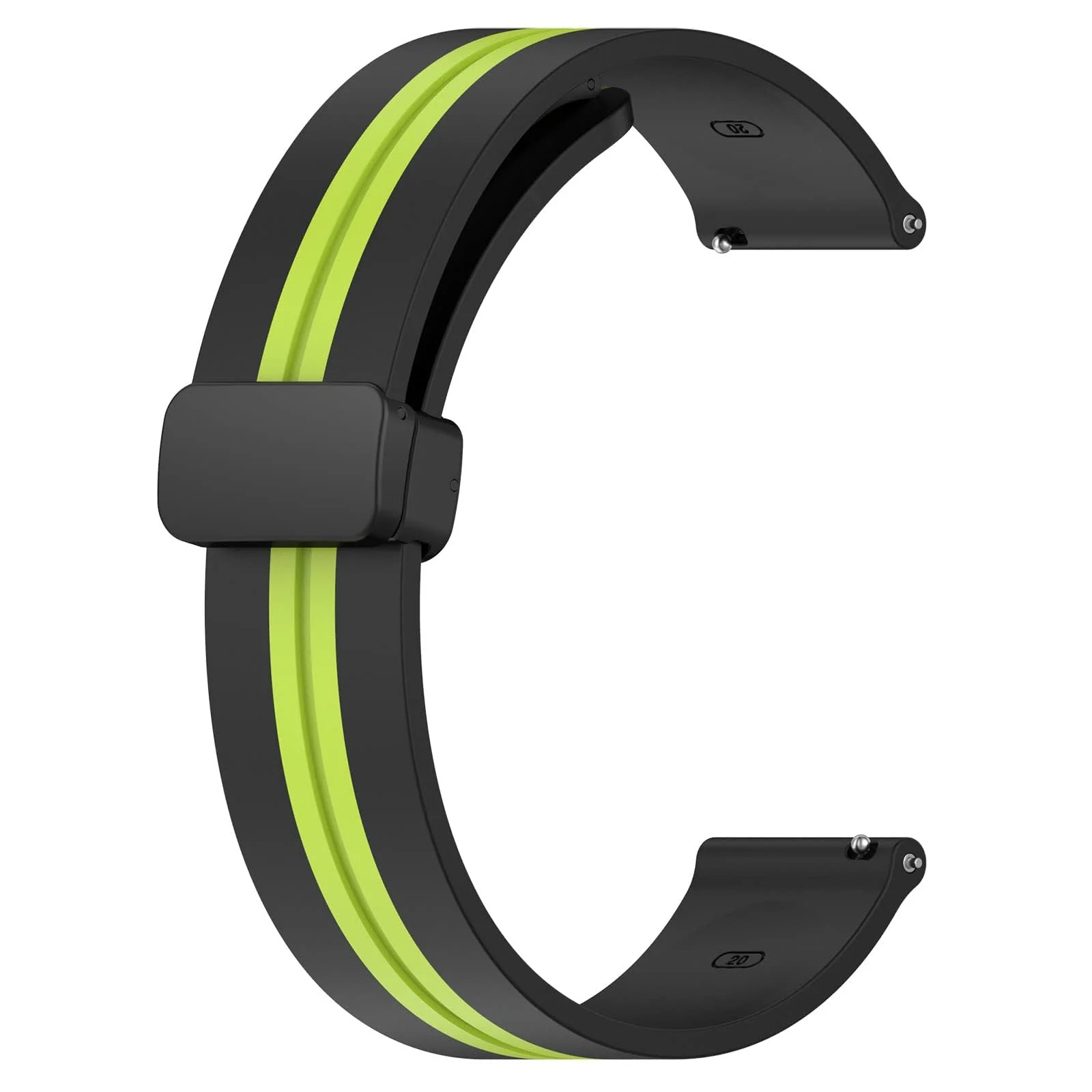 DL3 Mobilak Strap Silicone Magnetic Buckle 20MM For Samsung Gear Sport/Watch 6/5/4/5 Pro 45mm/S2 classic/active 2 40mm 44mm/Amazfit GTS 2/2e/GTS 3/3 Pro/GTS 4/GTS 2 Mini/3 Mini/4 Mini/Bip 3/Bip 3 Pro - Black Lime