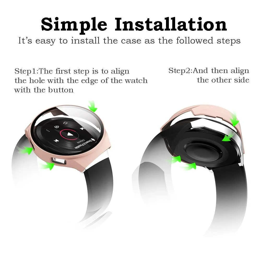 DL3 Mobilak Protective Case Compatible with Huawei Watch GT 2e 9H Hardness PC Case Bumper Full Slim Protective Cover with Tempered Glass For Huawei GT2e - Pink