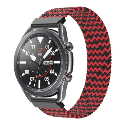 Medium — DL3 Mobilak Band 22MM Nylon Braided Solo Loop Strap Compatible with Samsung galaxy watch3 45mm/galaxy 46mm/Gear S3/Huawei watch GT3 46MM/GT2E/GT2 Pro/GT GT2 46MM/Compatible (Medium) - Red Black