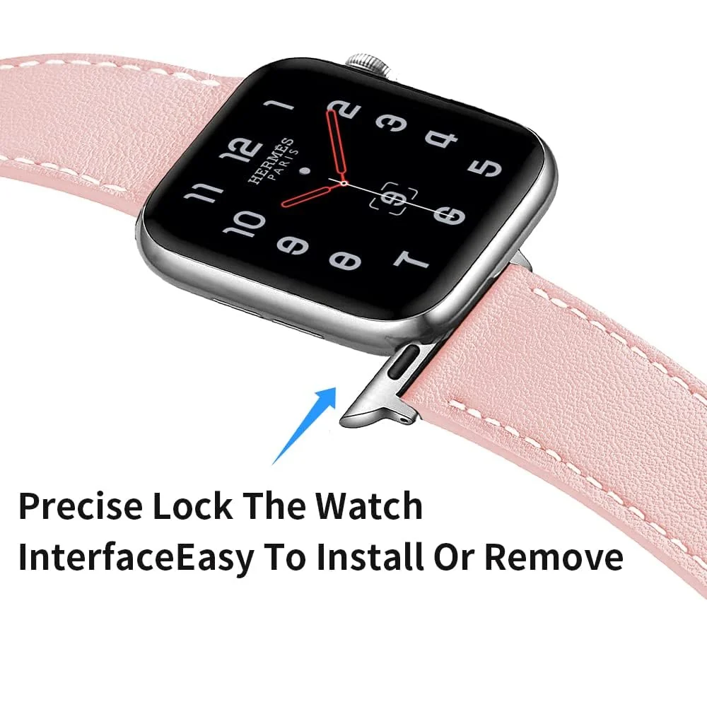 DL3 Mobilak Compatible with Apple Watch Band 49mm 46mm 45mm 44mm 42mm Leather Band Replacement Strap, Soft Leather Bracelet for iWatch Series 11 10 9 8 7 6 5 4 SE SE2 Ultra 3 2 1 - Pink