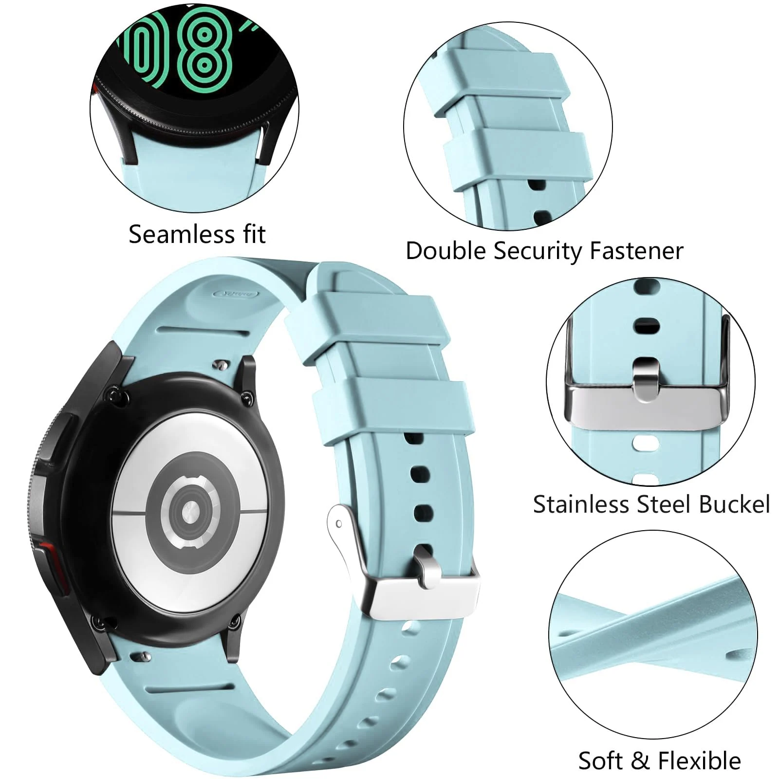 DL3 Mobilak No Gap Bands Compatible with Samsung Galaxy Watch 7 5 4 6 Band 44mm 40mm/Watch 5 Pro 45mm/Galaxy Watch 4 Classic 46mm 42mm Strap,20mm Quick Release Sport Replacement Bands for Women Men - Baby Blue