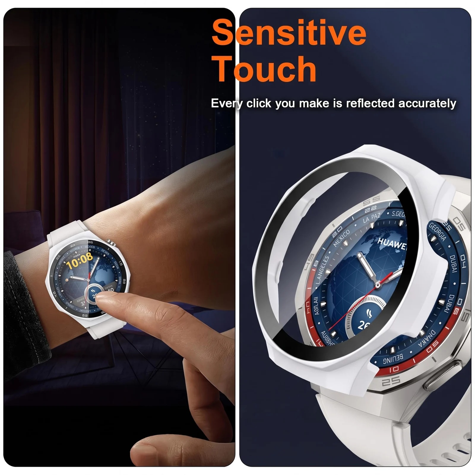 DL3 MOBILAK Full-Coverage Watch Case with Tempered Glass for Huawei Watch GT 5 Pro 46 mm, White