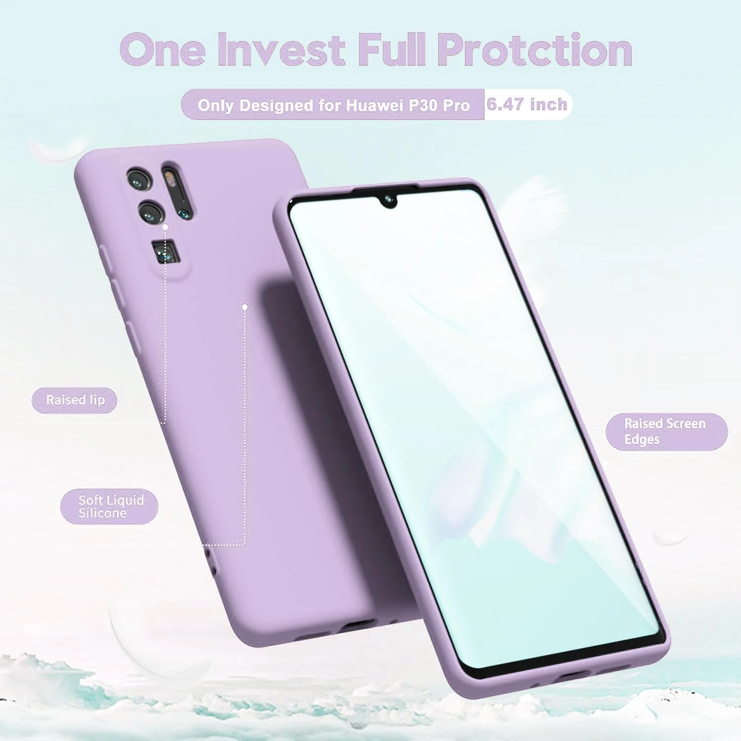 DL3 Mobilak Huawei P30 Pro Case, Soft Flexible Silicone Gel Rubber Bumper Cover, Full Body Shockproof Protective Phone Case - Lavender 1