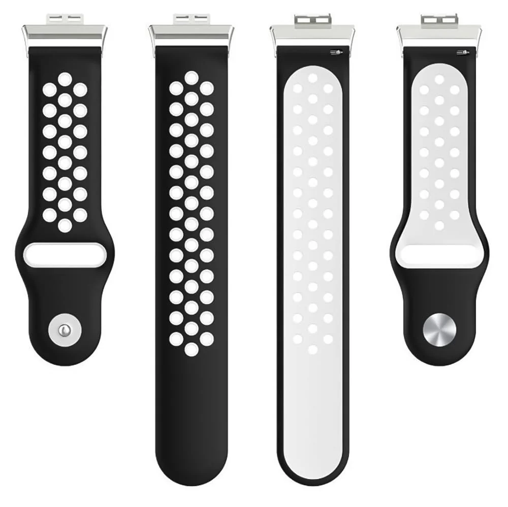 DL3 Mobilak Sport Strap Compatible with Huawei Watch Fit & Huawei Watch Fit New & Huawei Watch Fit Elegant, Breathable Silicone Double Hole Snap Buckle Band - Black & White