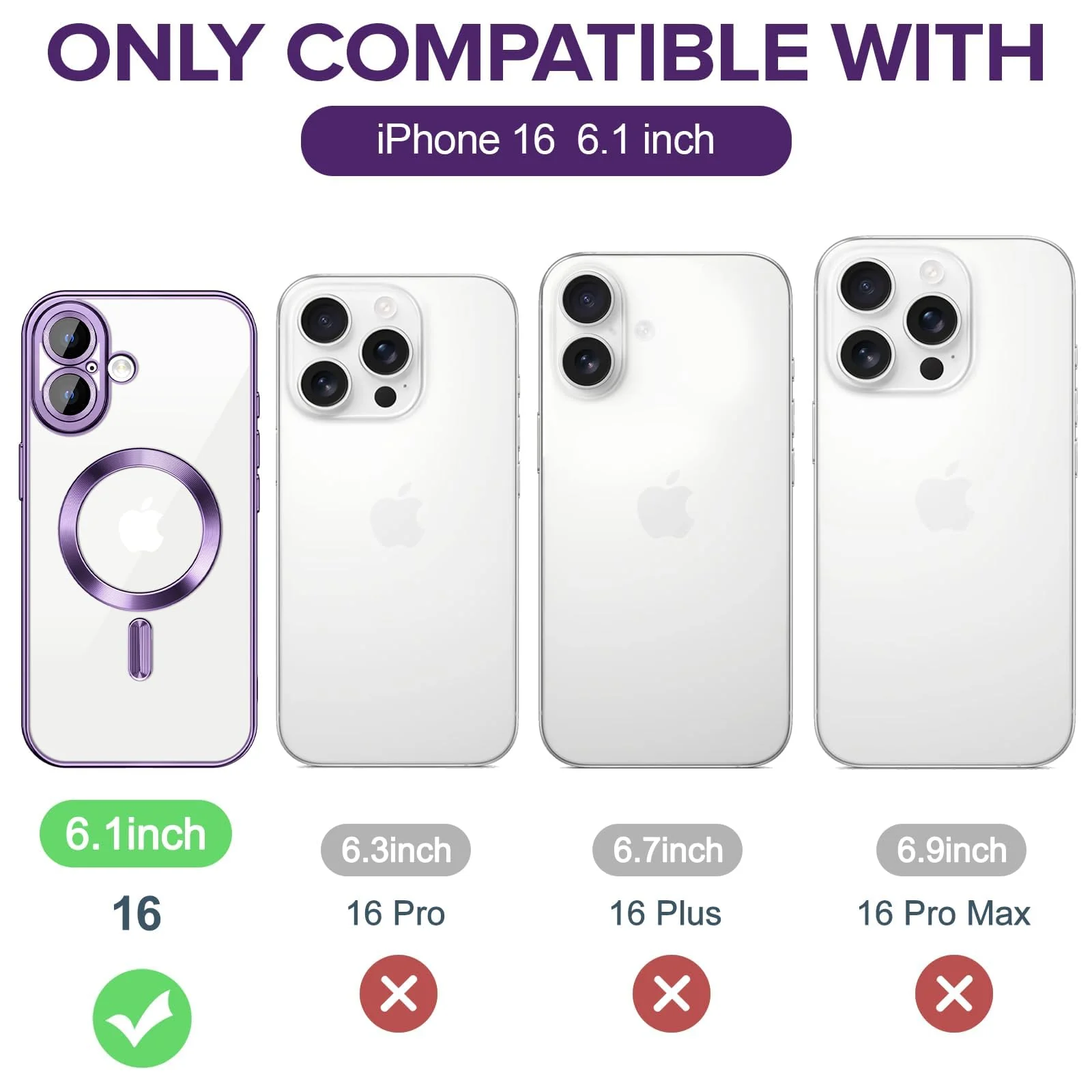 DL3 Mobilak Clear MagSafe-Compatible Magnetic Case for iPhone 16 6.1 with Camera Protection and Shockproof Design - Purple