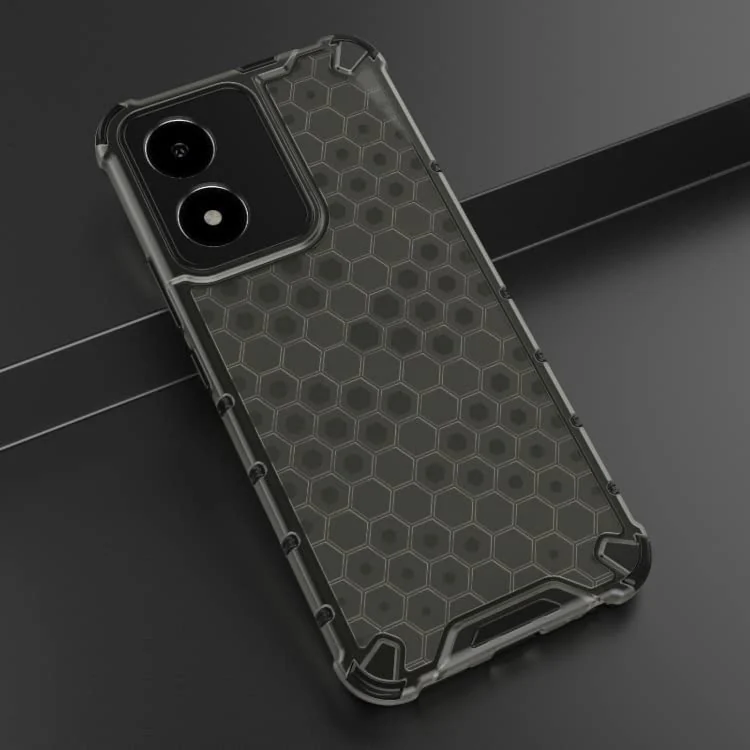 DL3 Mobilak Honeycomb Protective Case for vivo Y02S / vivo Y16 4G, Shock-absorbing protection, Transparent design, Slim, lightweight profile - Black