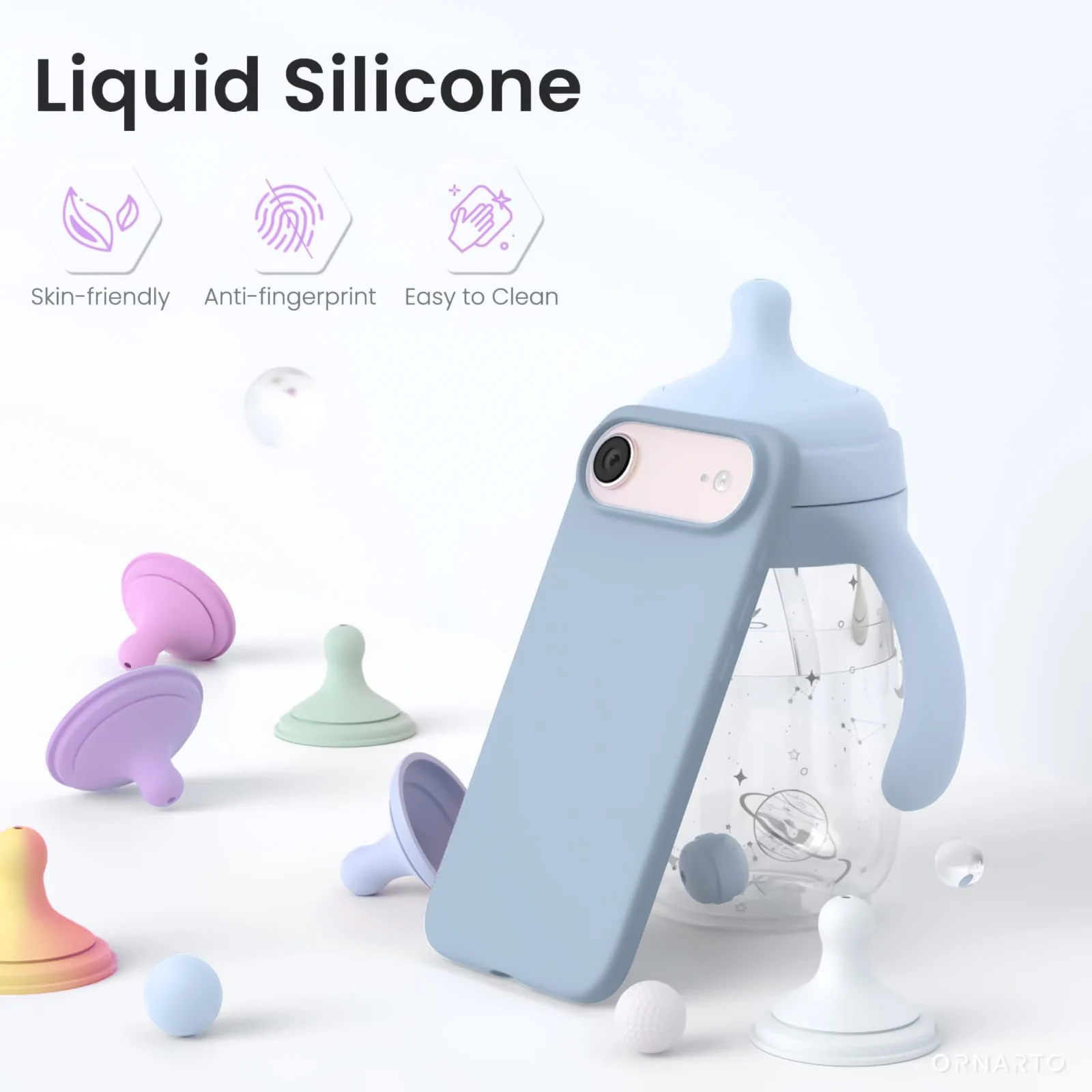 DL3 Mobilak Liquid Silicone Protective Case for iPhone 17 Air 6.5-Inch with Microfiber Lining and Shockproof Design - Sky Blue