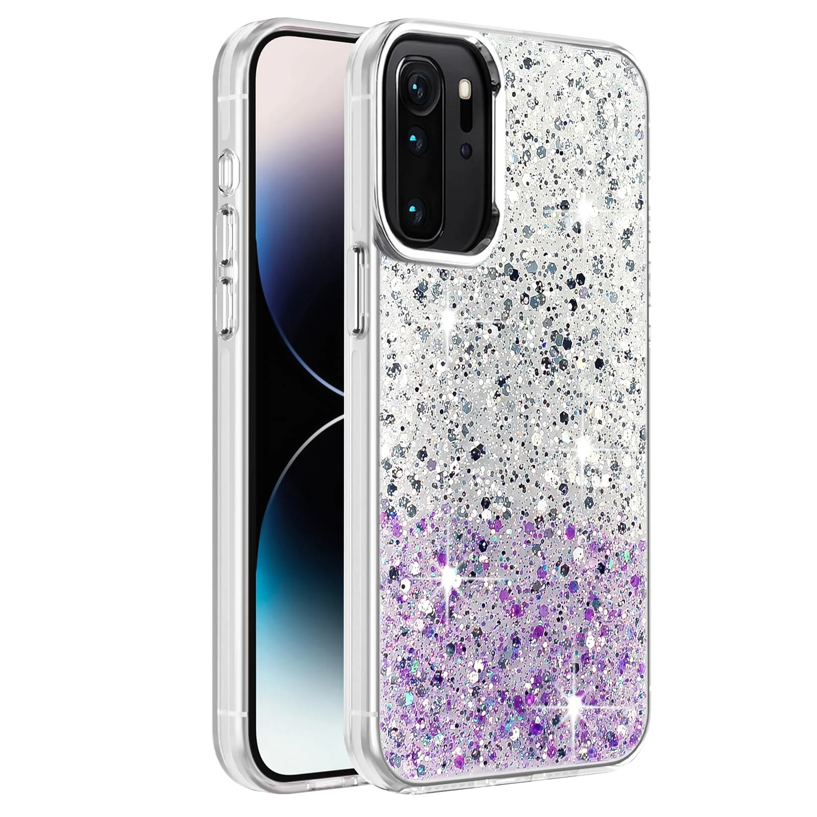 DL3 Mobilak Glitter Protective Case for Huawei P30 Pro, Supports wireless charging, Camera protection, Shock-absorbing protection - White Purple