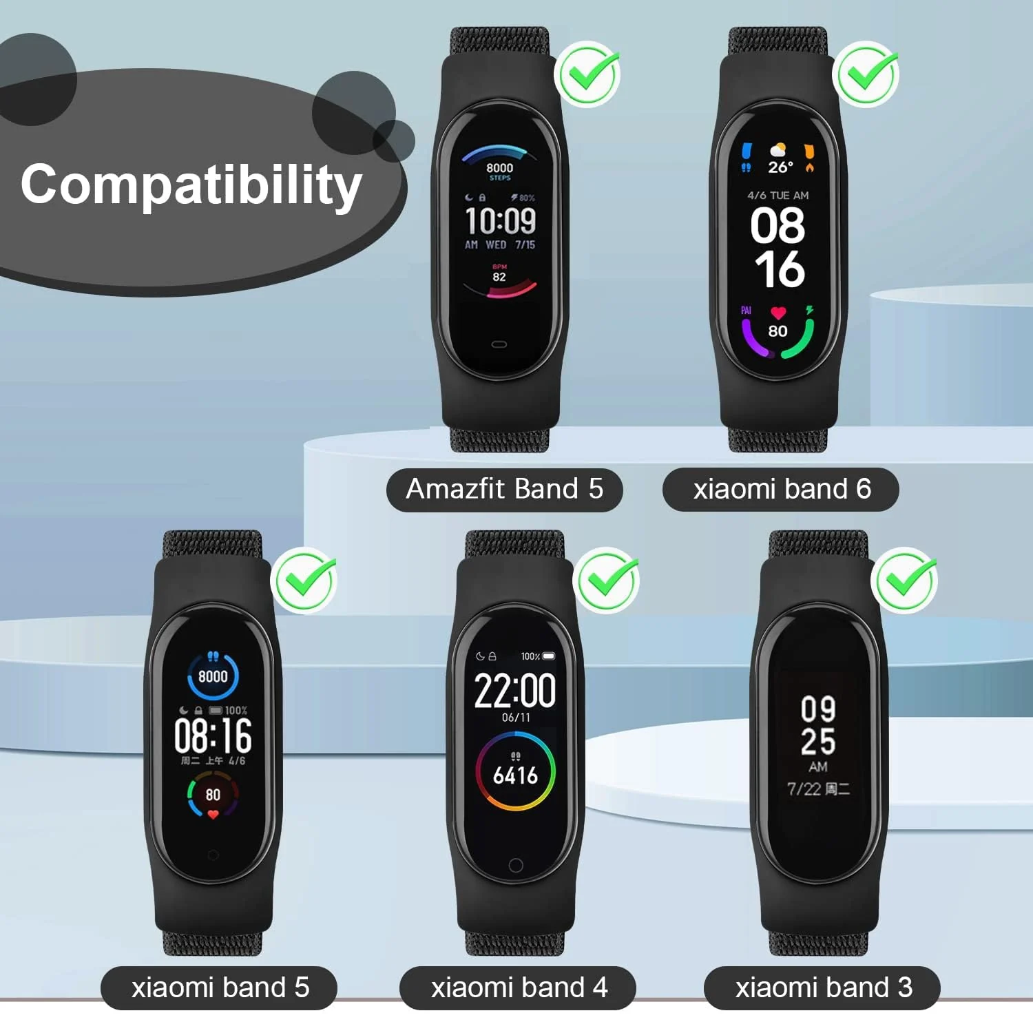 DL3 Mobilak Nylon Band for Xiaomi Mi Band 7/Mi Band 6/Mi Band 5/Mi Band 4/Mi Band 3, Bracelet Nylon Watch Strap Adjustable Sport Replacement Strap for Men Women - Camouflage Mint