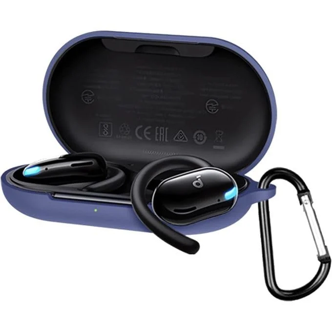 DL3 Mobilak Compatible with Anker SoundCore V20i Case Cover, Soft Silicone Shockproof Protective Case Wireless Earbuds with Carabiner, Front LED Visible - Blue