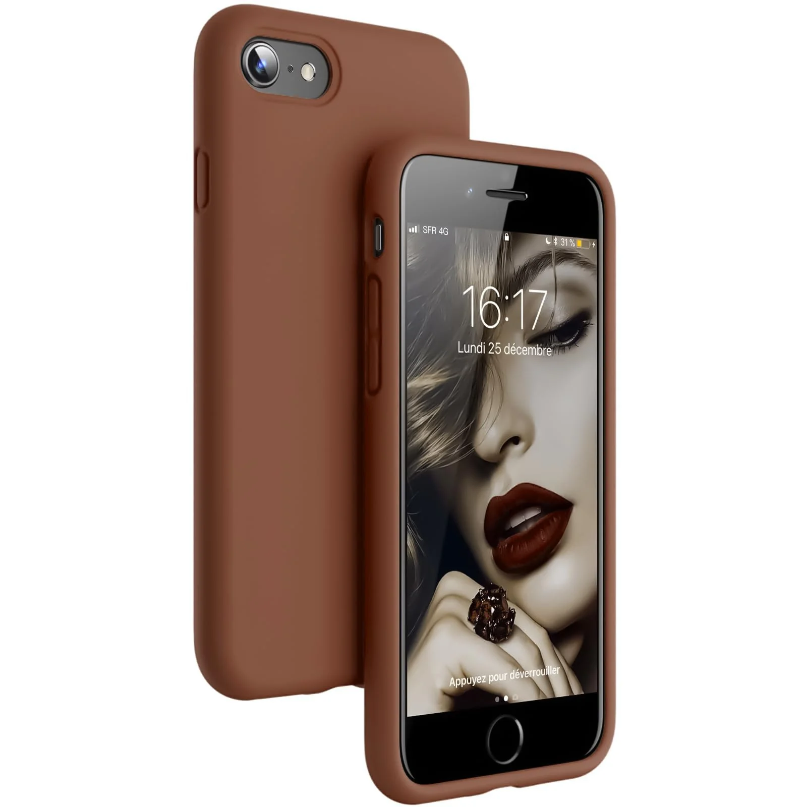 DL3 Mobilak Compatible with iPhone 7/8, iPhone SE 2022, SE 2020, Case, Liquid Silicone Case, Full Body Protective Cover, Shockproof, Slim Phone Case, Anti-Scratch Soft Microfiber - Brown