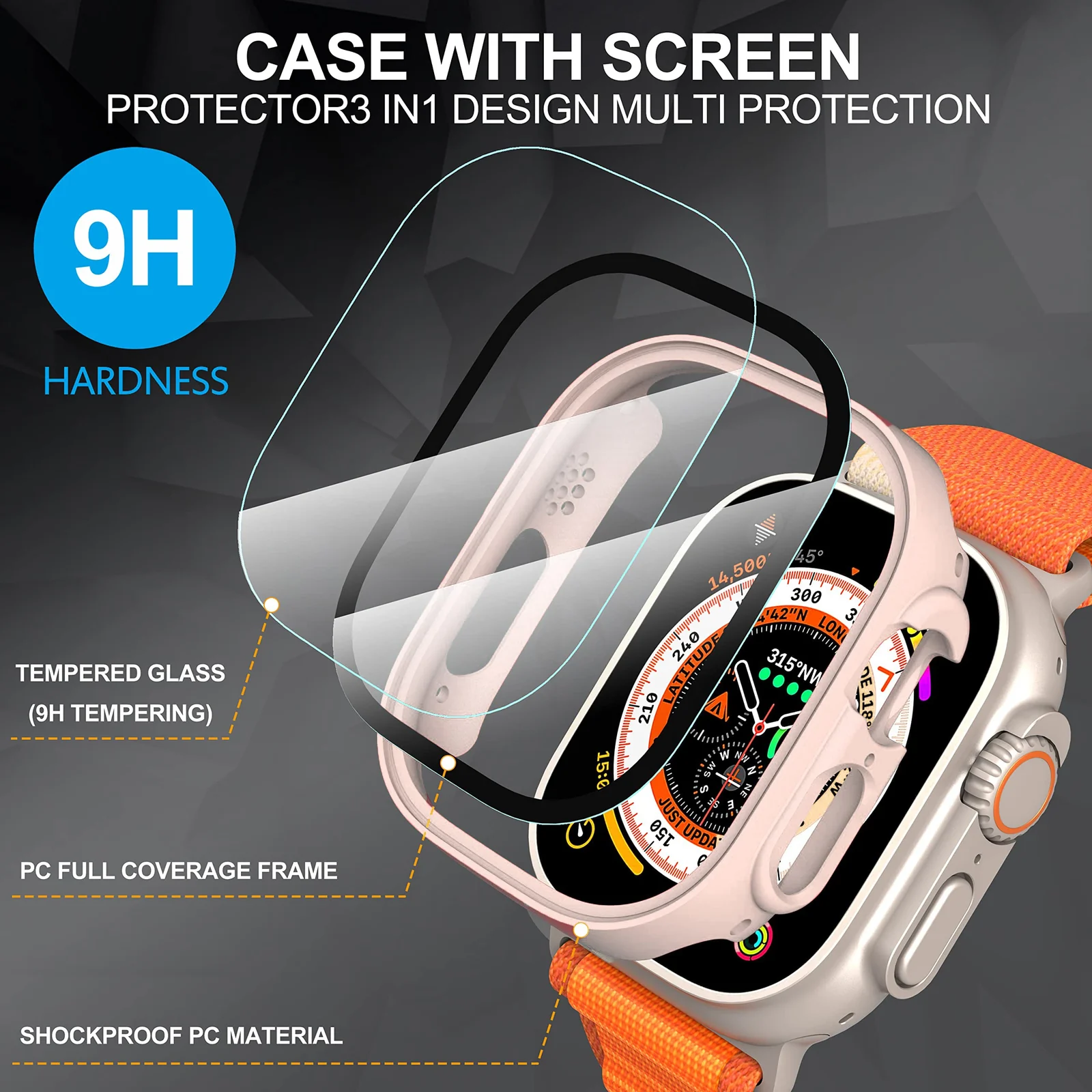DL3 Mobilak Hard Case Designed for Apple Watch Ultra 2 (2023) / Ultra 1 49mm, Built-in 9H [HD Clear] Tempered Glass Screen Protector, [Full Protection] Slim Cover for iWatch 49mm - Pink