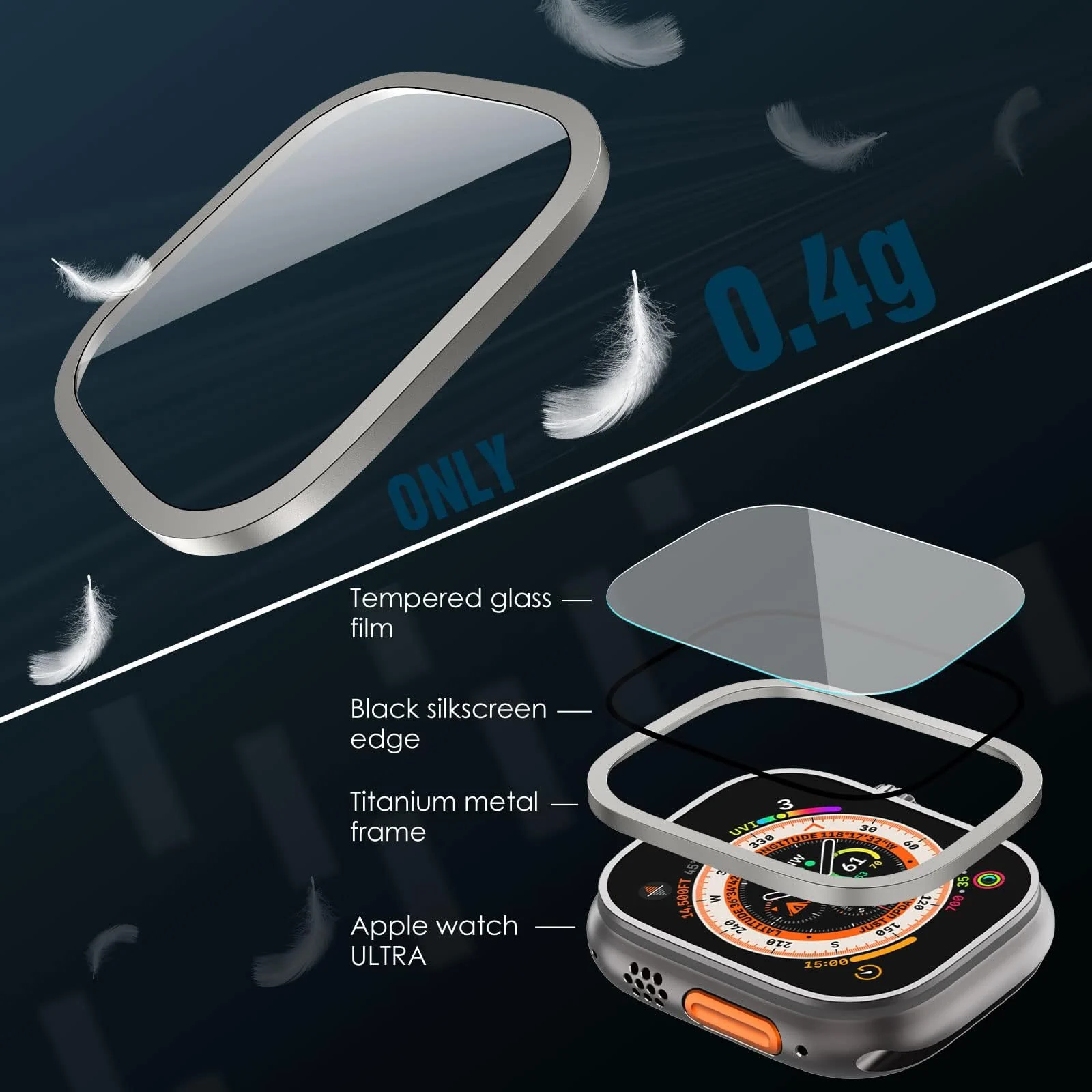 DL3 Mobilak Compatible for Apple Watch Ultra 2/Ultra 49mm Screen Protector 49mm, Titanium Alloy Frame Built-in 9H Tempered Glass Film, Lightweight Metal Case for iWatch 49mm - Titanium