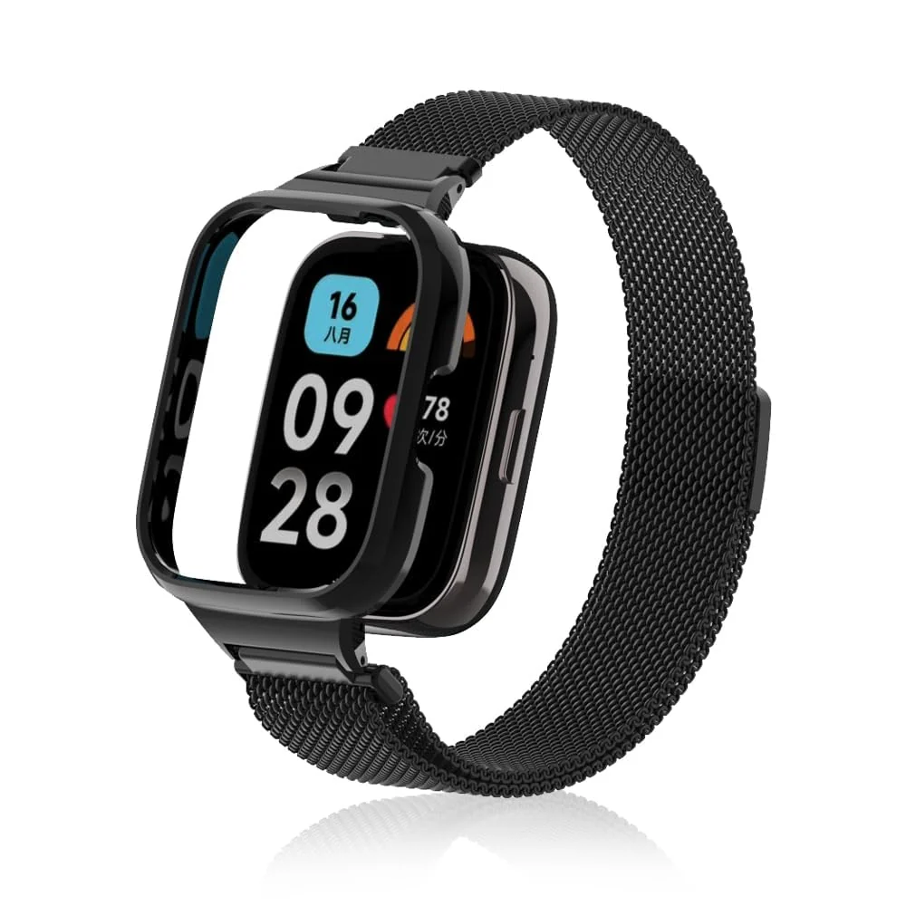 DL3 Mobilak Stainless Steel Milanese Mesh Watch Band Compatible with Xiaomi Redmi Watch 3, One Size - Black