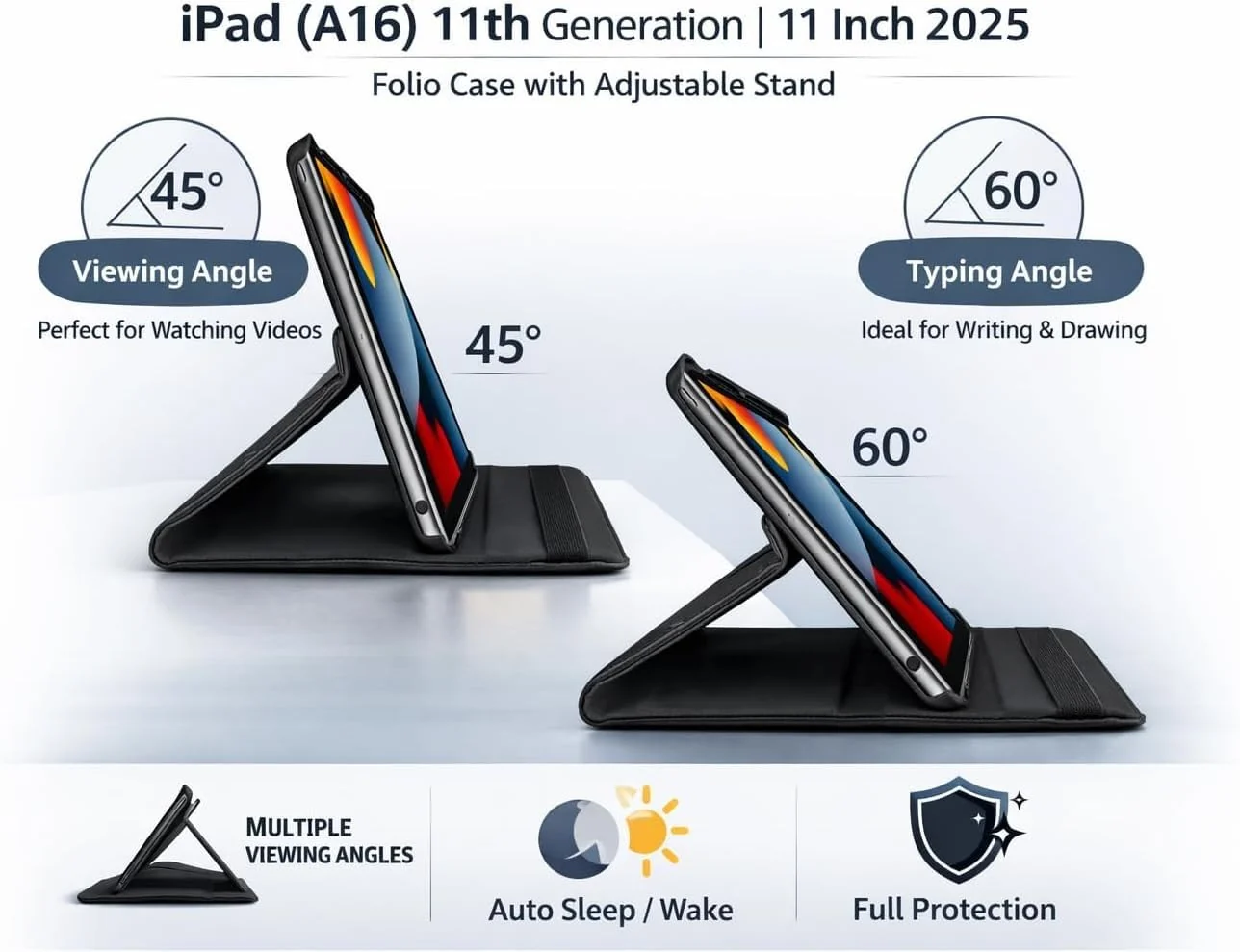 DL3 Mobilak Protective Cover for iPad (A16) 11th/10th Generation (2025/2022), 360° Rotatable Smart Stand, Leather Folio Flip Cover with Multi-Angle Viewing, Auto Wake Sleep - Black