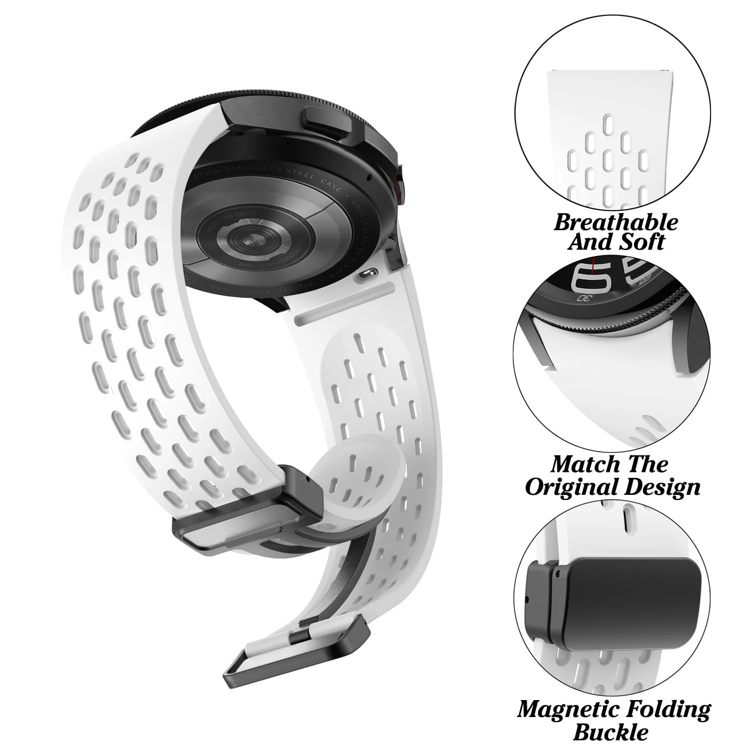 DL3 Mobilak 22MM Silicone Band Magnetic Clasp Strap For Xiaomi Redmi Watch 5 Active/5 Lite/Compatible with Samsung Galaxy Watch 46mm/Watch 3 45mm/Gear S3/Huawei watch (GT6 GT5 GT4 GT3 GT2 (A. ) - A.White