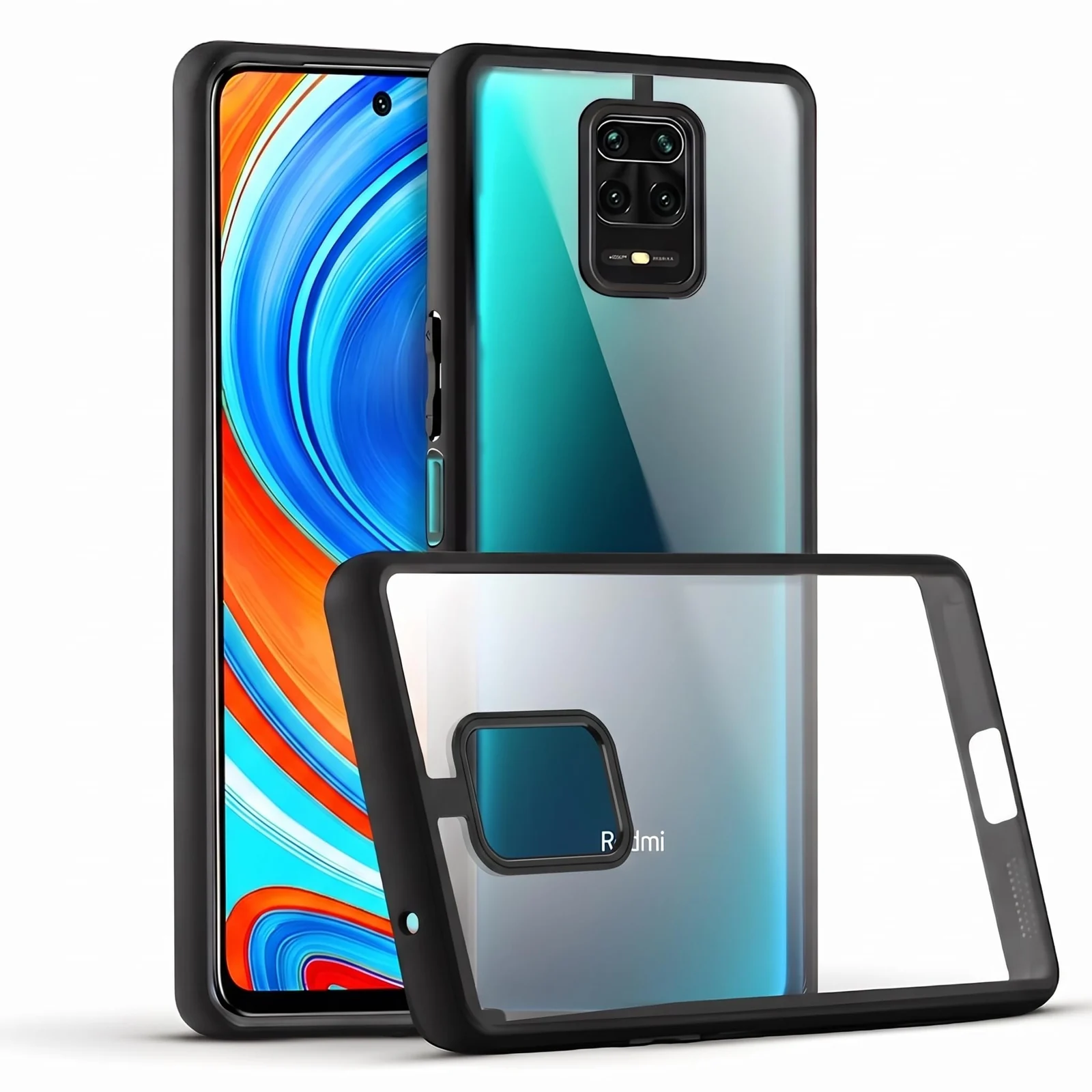 DL3 MOBILAK Clear Three-Layer Protective Phone Case for Xiaomi Redmi Note 9s and Note 9 Pro - Black