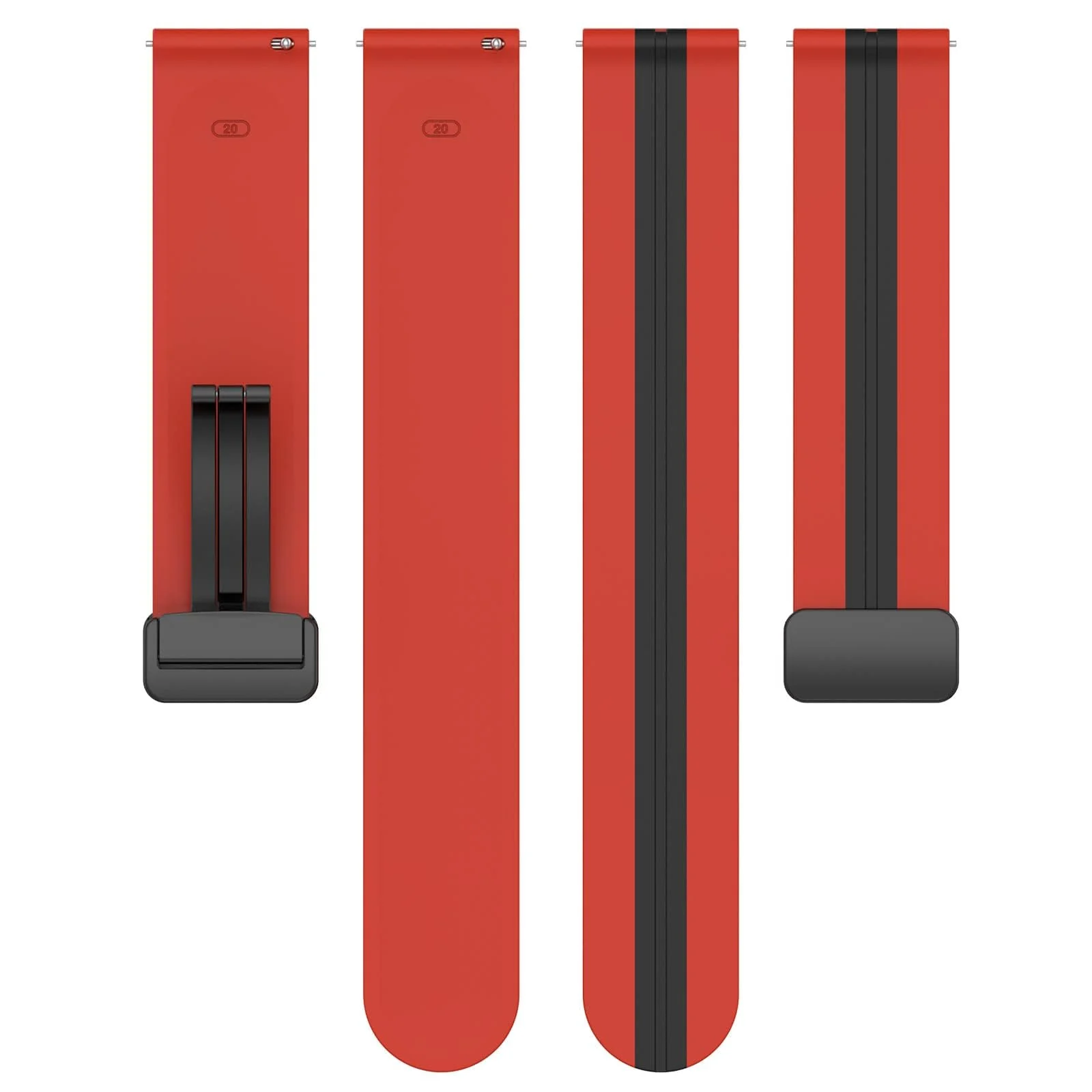 DL3 Mobilak Strap Silicone Magnetic Buckle 20MM For Samsung Gear Sport/Watch 6/5/4/5 Pro 45mm/S2 classic/active 2 40mm 44mm/Amazfit GTS 2/2e/GTS 3/3 Pro/GTS 4/GTS 2 Mini/3 Mini/4 Mini/Bip 3/Bip 3 Pro - Red Black