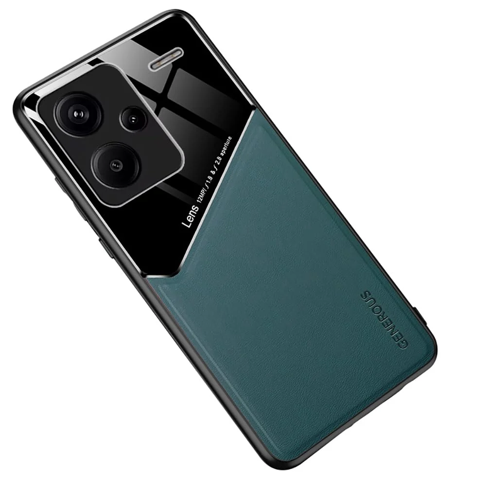 DL3 Mobilak Faux Leather and Plexiglass Protective Case with TPU Frame and Magnetic Car-Mount Support for Xiaomi Redmi Note 13 Pro+ 5G / Plus 5G - Green