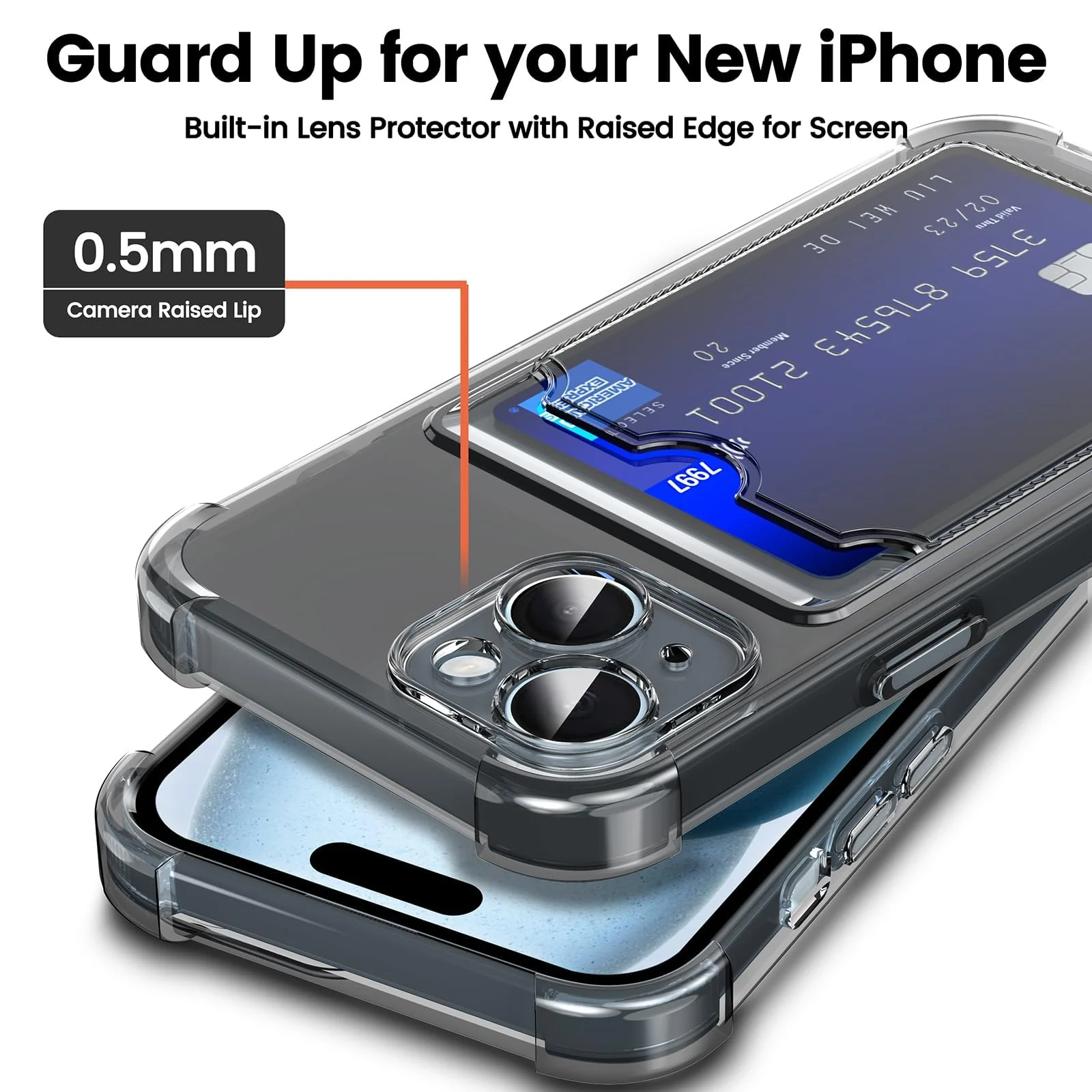 DL3 Mobilak Clear TPU Wallet Case with Card Slot and Camera Protection for iPhone 15 Plus 6.7-Inch - Black