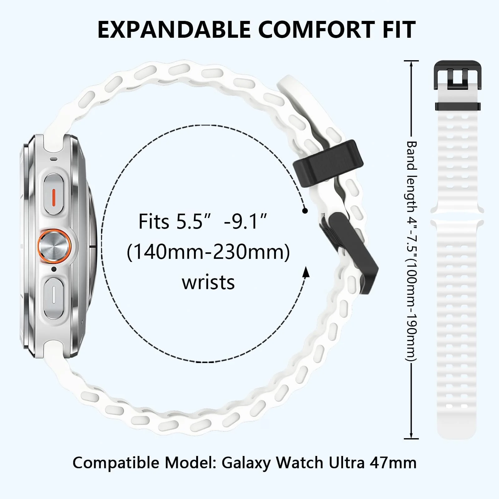DL3 Mobilak Sport Band Compatible with Samsung Galaxy Watch Ultra Band 47mm Women Men, Breathable Soft Silicone Waterproof Watch Strap Accessories for Samsung Watch 7 Ultra Bands - White