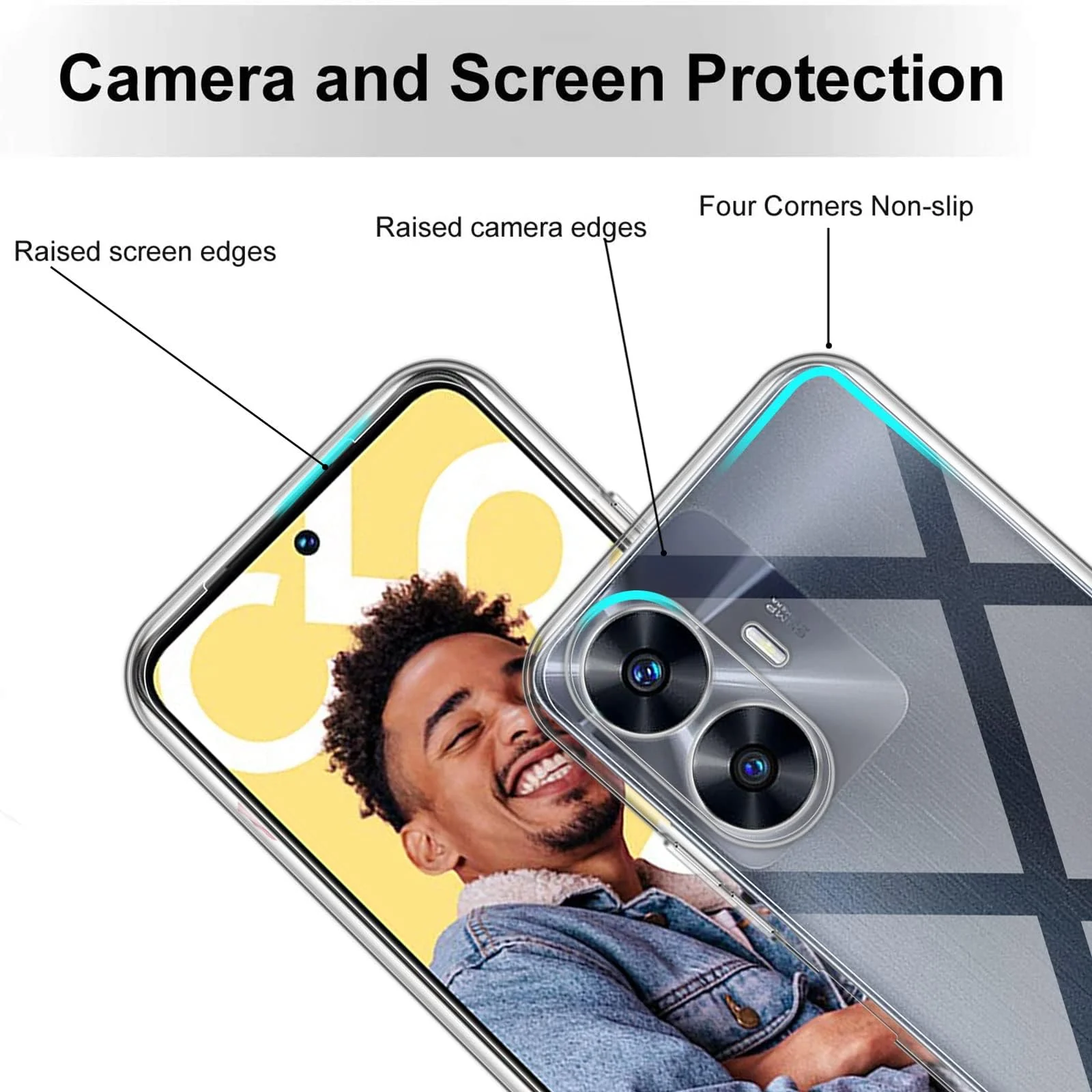 DL3 Mobilak Case Compatible with realme C55 / realme Narzo N55 Case Crystal Soft TPU Gel Case Flexible Silicone Anti-Scratch Camera Protection TPU Cover - Clear
