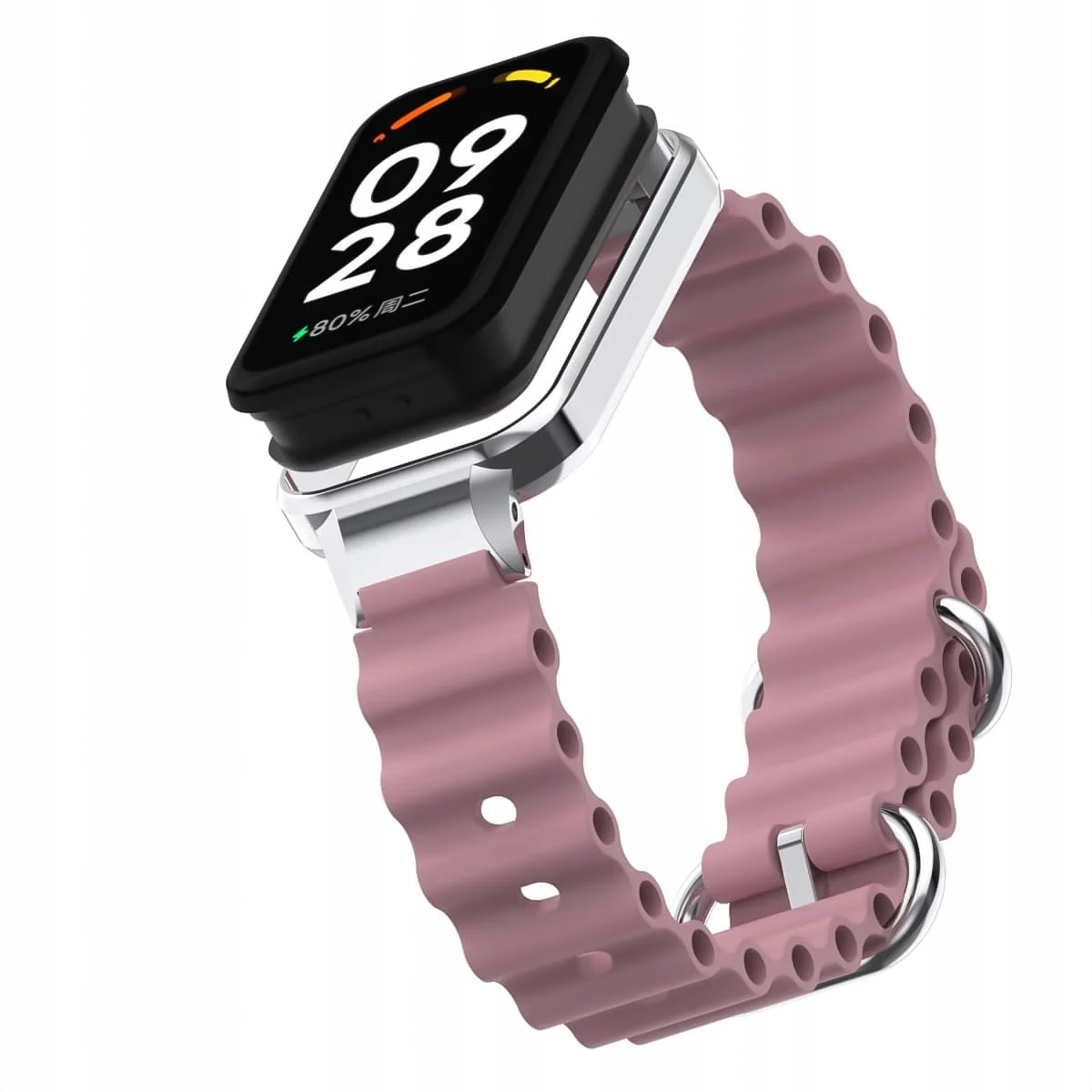 DL3 Mobilak Ocean Strap Compatible with Xiaomi Redmi Band 2/Smart Band 8 Active, Adjustable Silicone Band with Metal Buckle and Frame for Women and Men - Rosy Brown