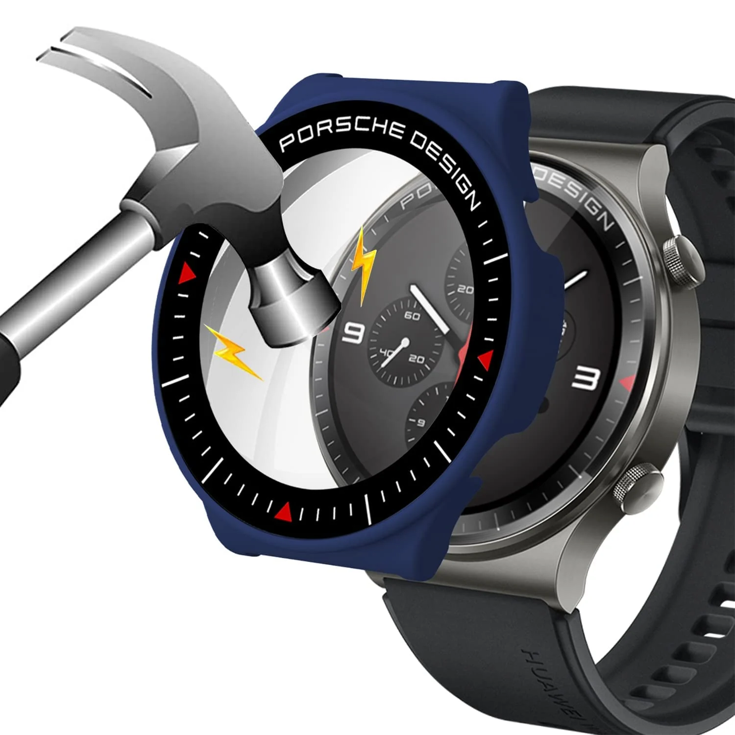 DL3 Mobilak Case Compatible with Huawei Watch GT2 Pro PC Cover with Bezel Tempered Glass Protection, Ultra Thin Full Protection for Huawei Watch GT 2 Pro Protective Case - Blue