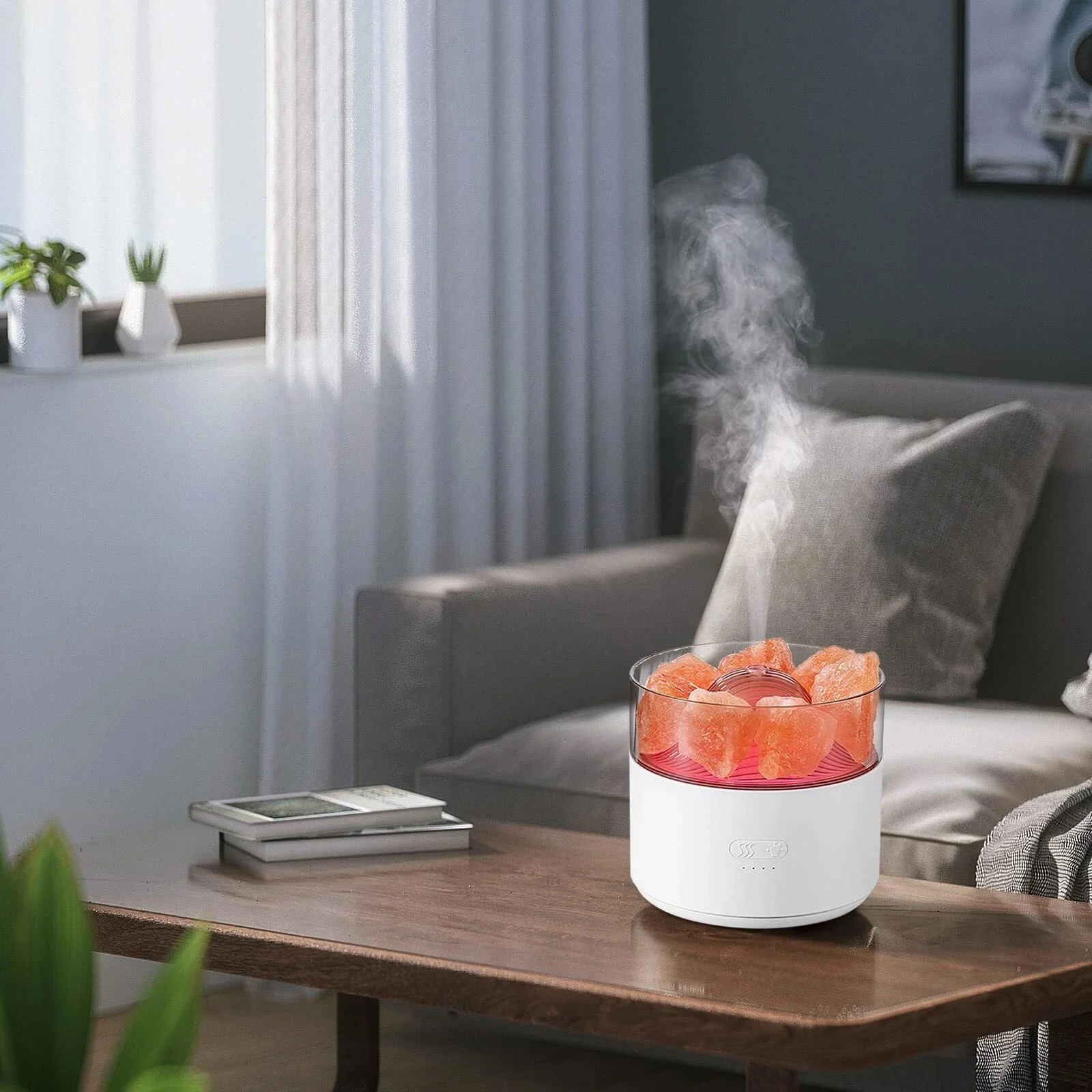 DL3 Mobilak Ultrasonic Salt Stone Aromatherapy Diffuser, 200ML Cool Mist Humidifier Essential Oil Diffuser Aroma Oils Diffuser Humidifier with Colorful Light for Office / Living Room / - White