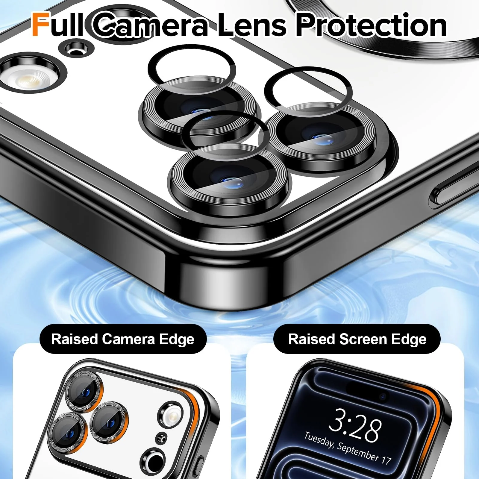 DL3 Mobilak Clear MagSafe-Compatible Magnetic Case for iPhone 17 Pro Max with Camera Protection and Magnetic Car-Mount Support - Black
