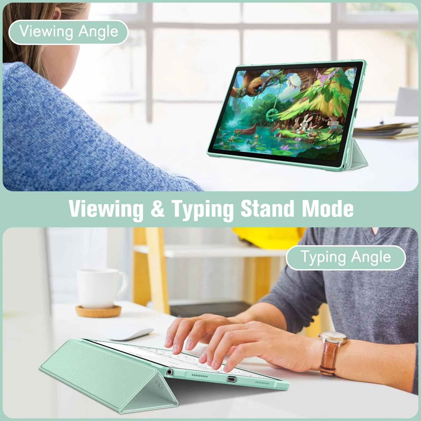DL3 Mobilak Hybrid Slim Case for Samsung Galaxy Tab A8 10.5 inch 2021 Model (SM-X200/X205), Shockproof Cover with Clear Transparent Back Shell, Auto Wake/Sleep - Mint Green