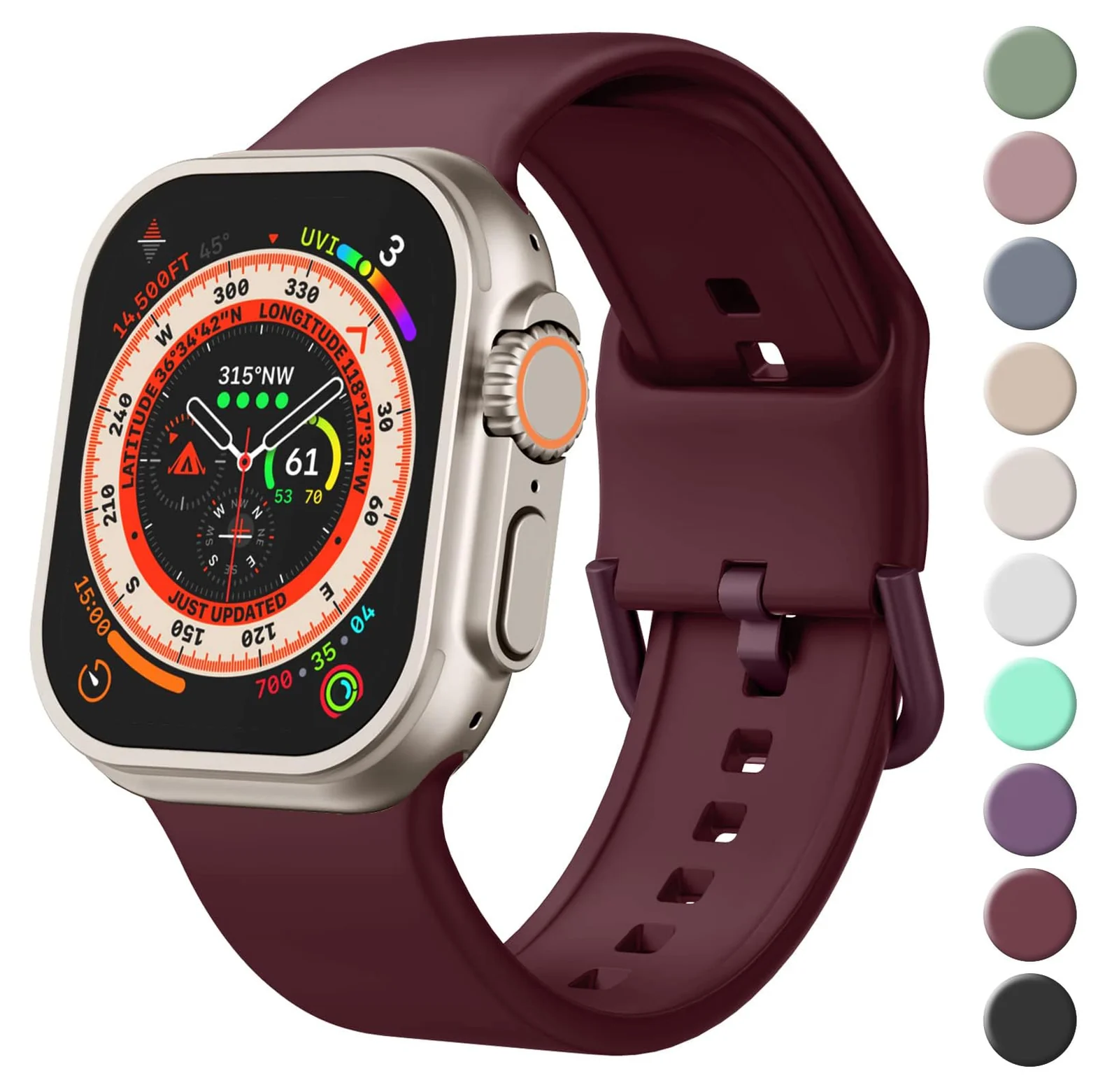 DL3 Mobilak Sport Band For Apple Watch Ultra 49mm 46mm 45mm 44mm 42mm, Soft Silicone Wristband Replacement Strap with Classic Clasp for iWatch Series 11 10 9 8 7 6 5 4 SE SE2 Ultra 3 2 1 for Women Men - A. Wine Red