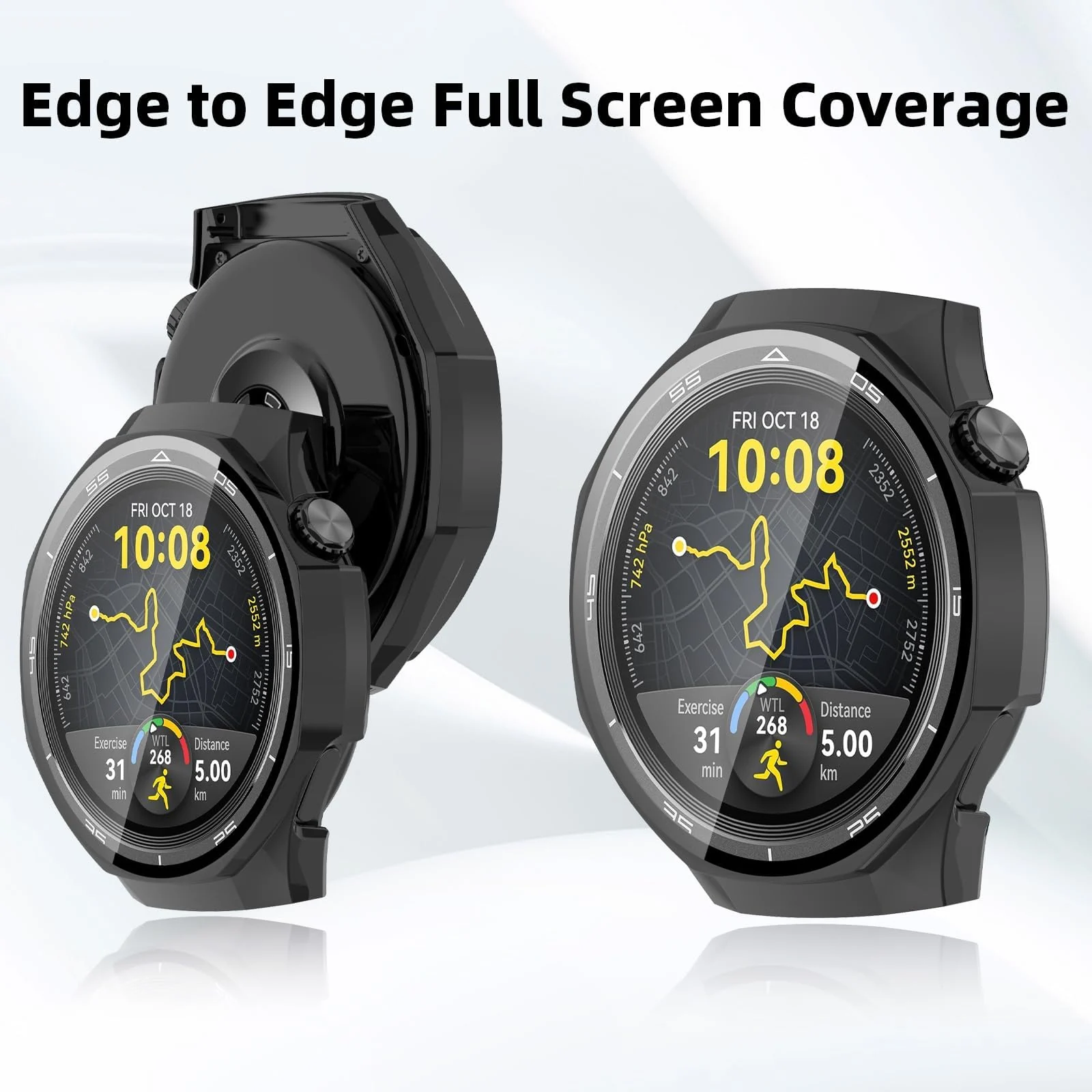 DL3 Mobilak Case with Screen Protector for Huawei Watch GT5 Pro 46mm, Bumper Full Coverage Hard PC Overall Protective Cover, Built-in Tempered Glass Film High Sensitivity - Black