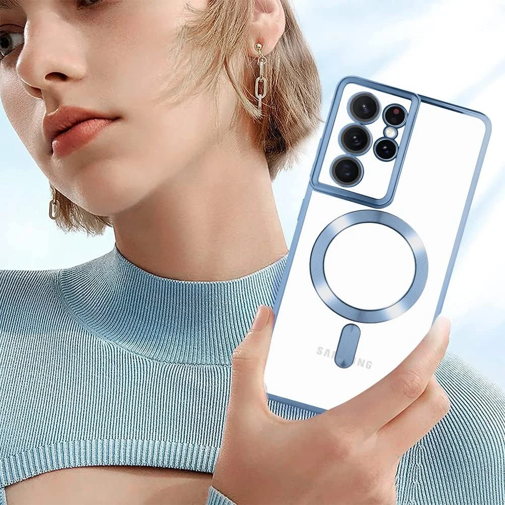 DL3 Mobilak Clear MagSafe-Compatible Magnetic Case for Samsung Galaxy S21 Ultra with Camera Protection and Shockproof Design - Blue