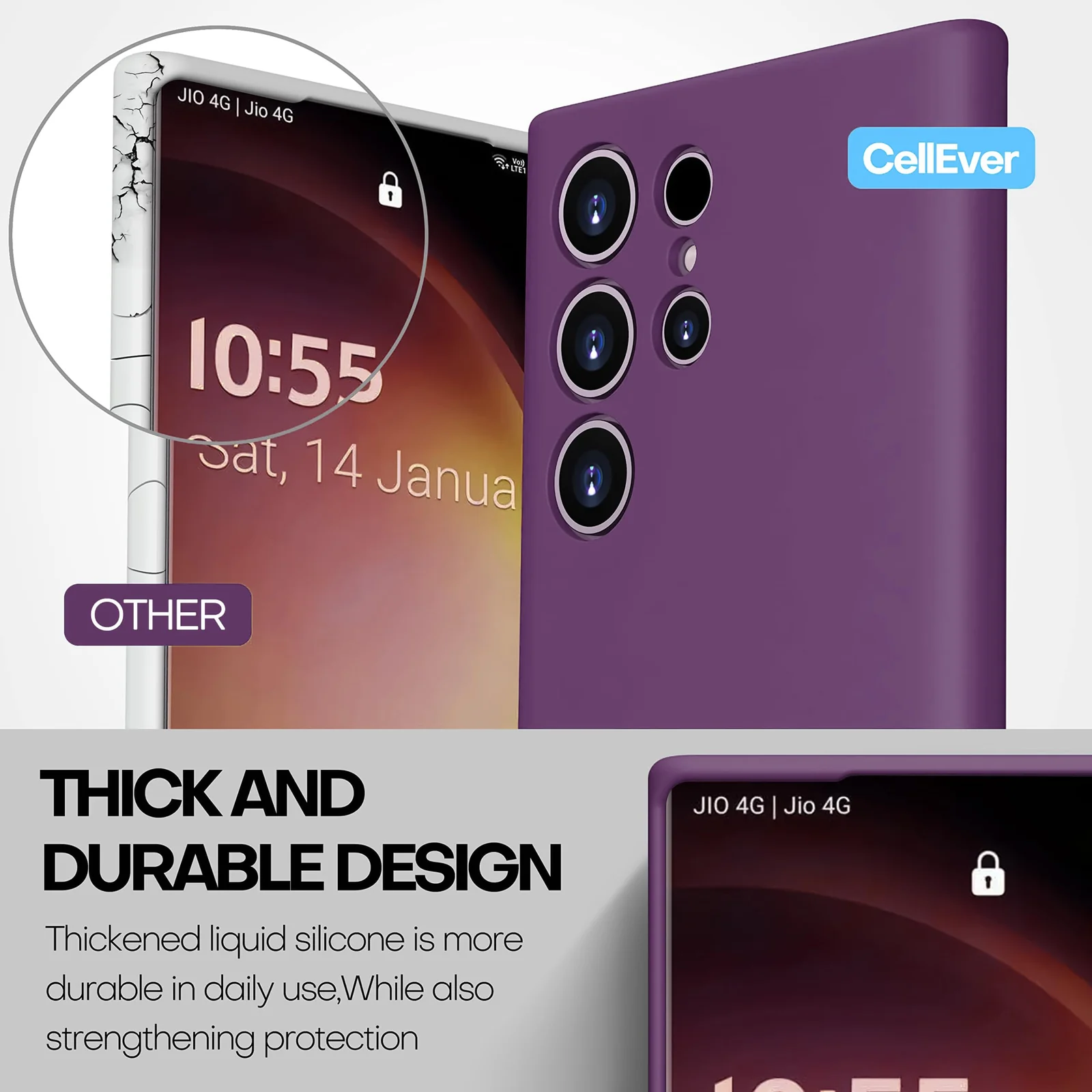 DL3 Mobilak Soft Silicone Protective Case for Samsung Galaxy S22 Ultra 5G with Microfiber Lining and Shockproof Design - Violet