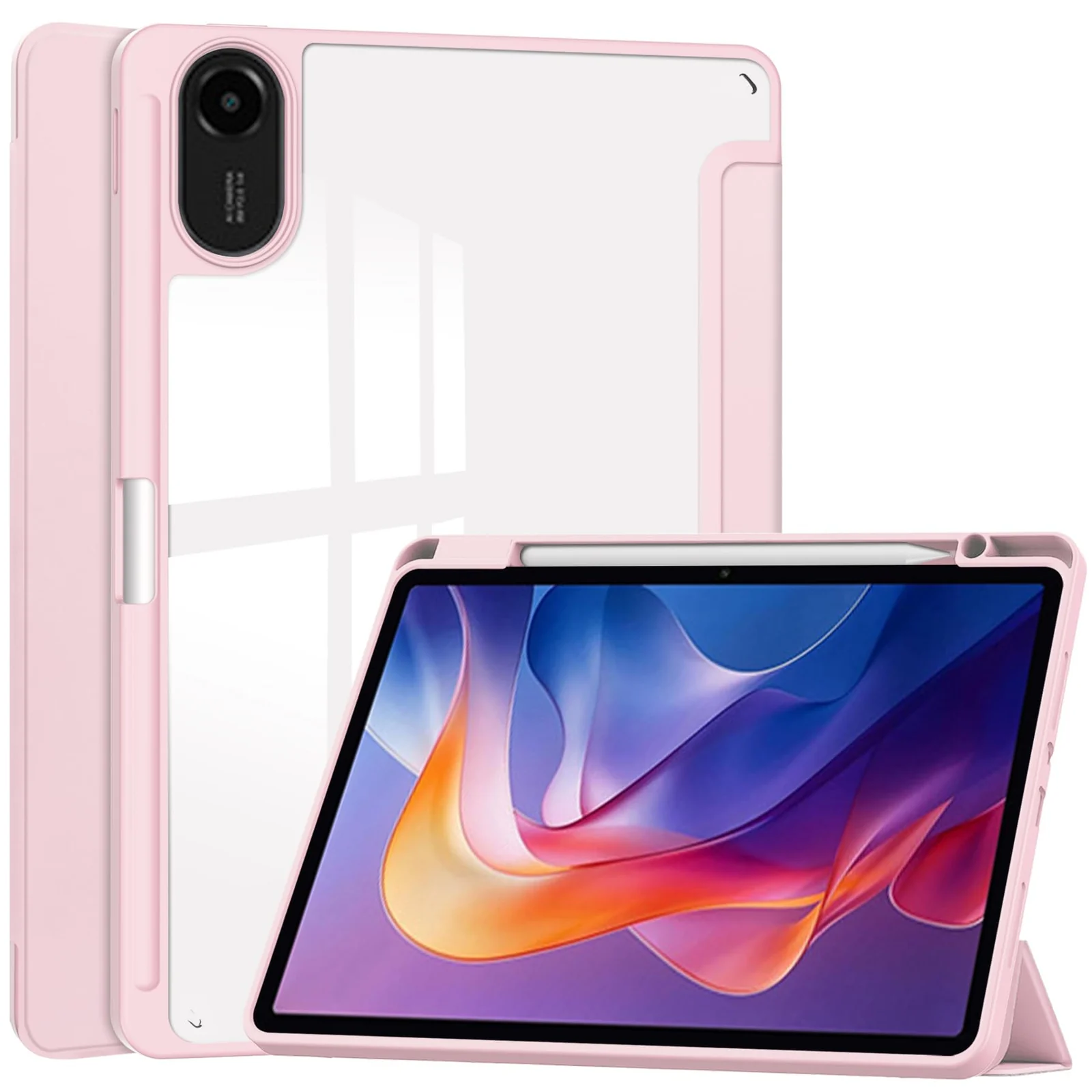 DL3 Mobilak Case for Huawei MatePad SE 11 inch 2024 with Built-in Pencil Holder, Clear Transparent PC Back, Shockproof Tri-Fold Stand Tablet Cover, Auto Wake/Sleep