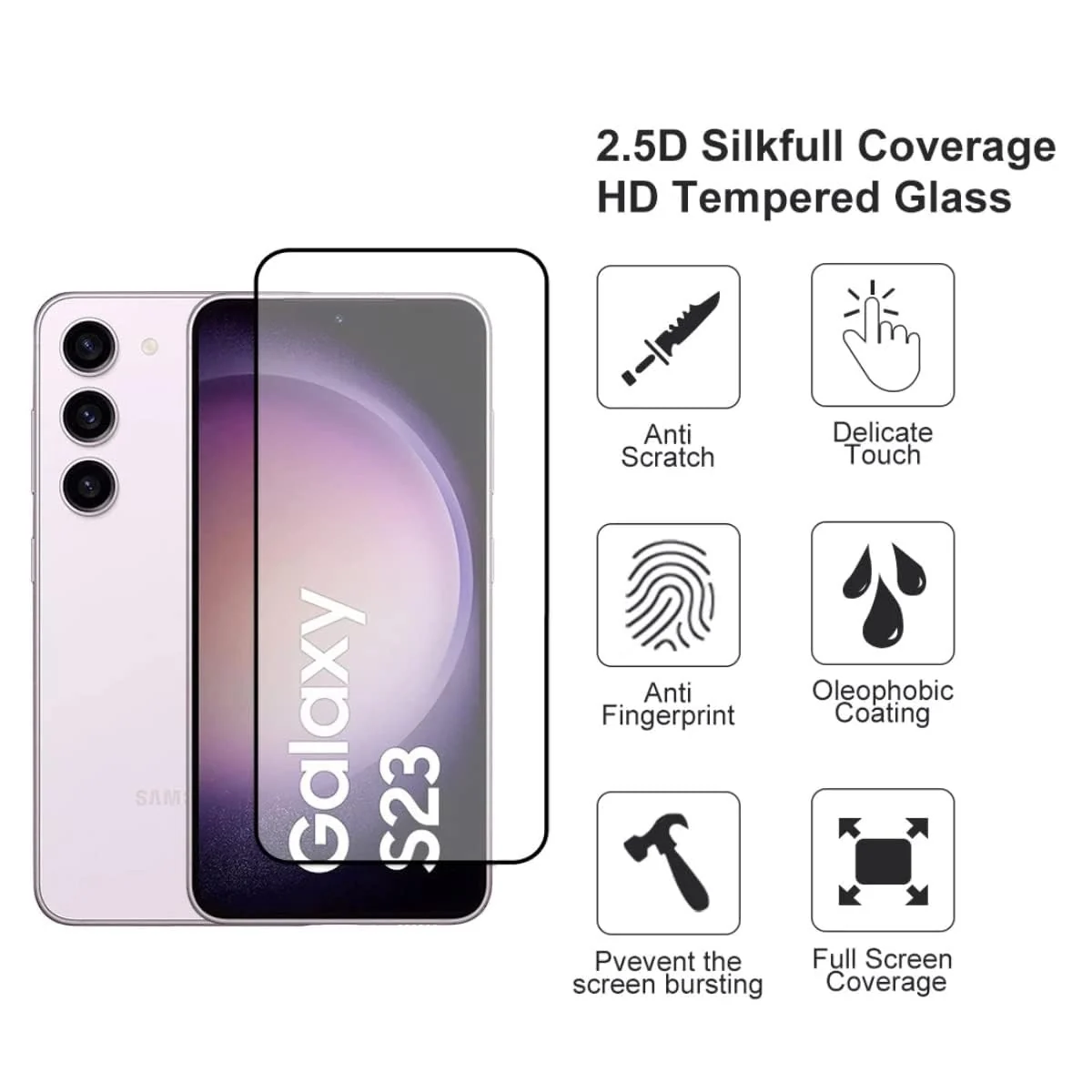 DL3 Mobilak Screen Protector for Samsung Galaxy S23, Tempered Glass Screen Saver Premium HD Protective, Scratch Resistant, NO-Bubble, 9H Hardness, Full Coverage Film - Clear