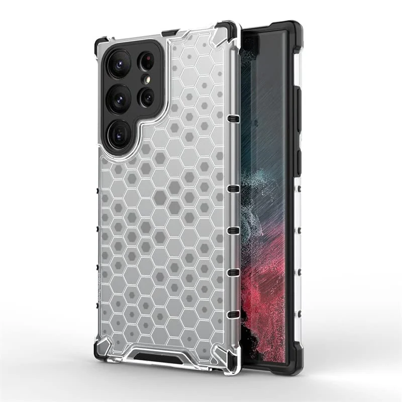 DL3 Mobilak Honeycomb Protective Case for Samsung Galaxy S23 Ultra 6.8inch, Shock-absorbing protection, Transparent design, Slim, lightweight profile - Clear