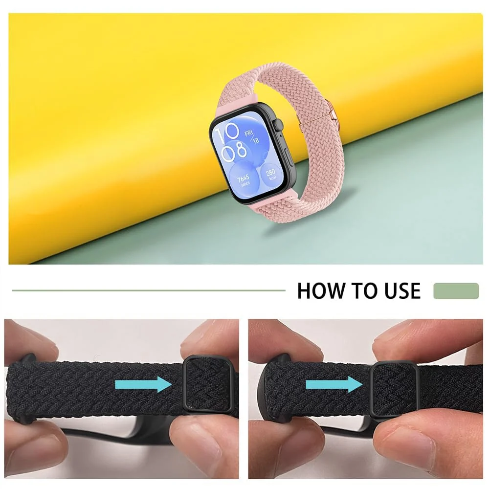 DL3 Mobilak Replacecment Band Compatible with Huawei Watch Fit 3 for Women Men, Adjustable Braided Bands Straps Elastics Sport Wristband Nylon Band for Huawei Watch Fit 3 Strap - Pink