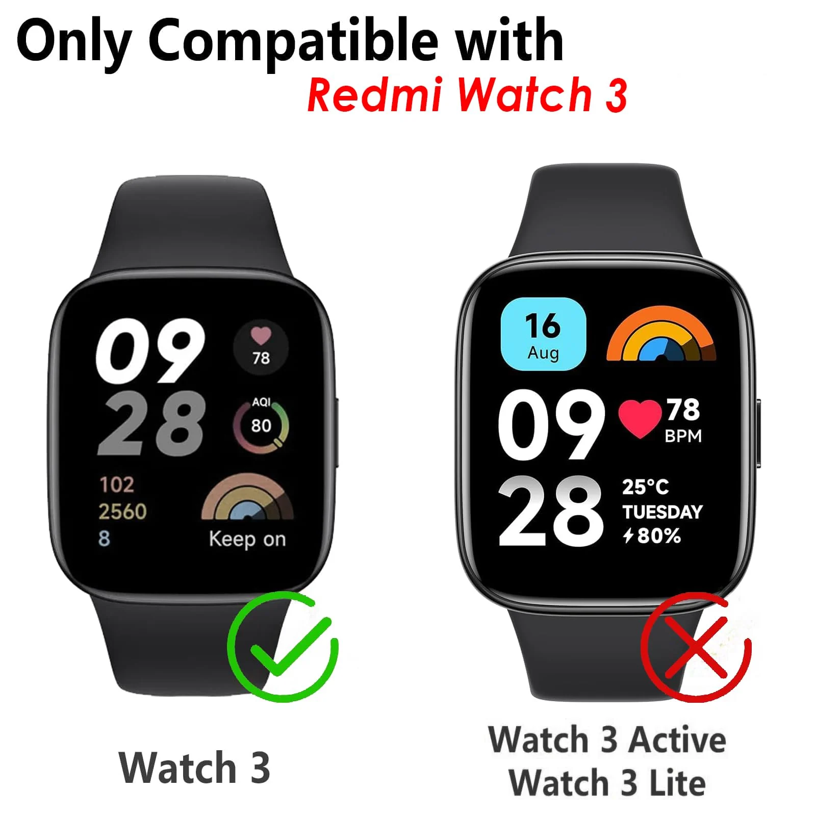 DL3 Mobilak Protective Case For Xiaomi Redmi Watch 3 (Not for Redmi Watch 3 Lite/Active) 9H Hardness PC Case Bumper Full Slim Protective Cover with Built-in Tempered Glass Screen Protector - Blue
