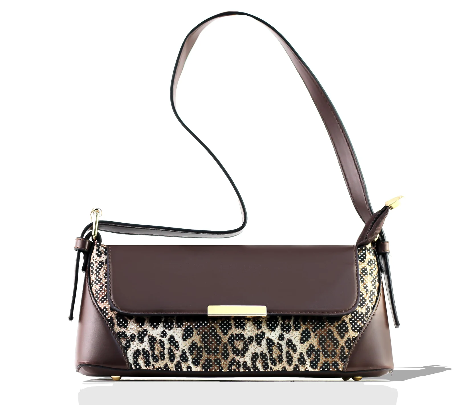 Mobigon Elegant Women’s Baguette Shoulder Bag with Magnetic Gold Clasp, Textured Faux Leather, Zippered Main Compartment & Inner Pocket for Formal & Daily Use